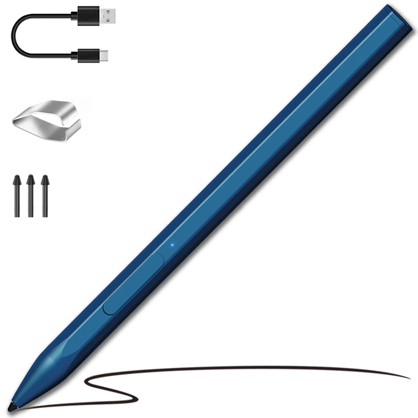 Stylus Pen for Microsoft Surface Pro9/8/X/7/6/5/4/3 Surface Go 3/2/1 Surface 3/Laptop/Studio/Book 4/3/2/1HP ASUS with 4096 Tilt Pressure Palm Rejection Magnetic Attachment Rechargeable,Blue U-shape/4096/Magnetic Pen blue
