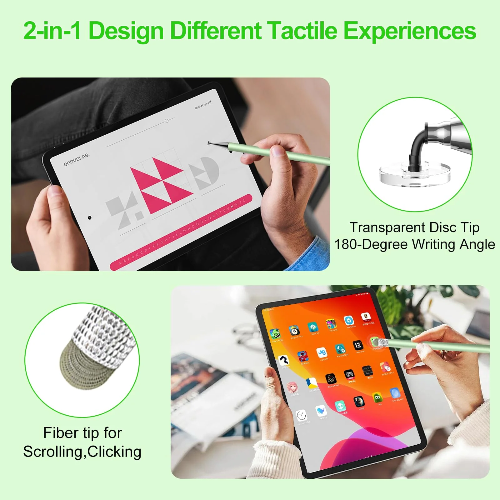 Stylus Pen for Touchscreen,3pcs 2in1 High Precision Sensitivity Stylus, Suitable for iPhone/ipad/Android Stylus for ipad,Compatible with All Touch(Green/Purple/Rose Gold + 4Tips) Green/Purple/Rose Gold - Image 2