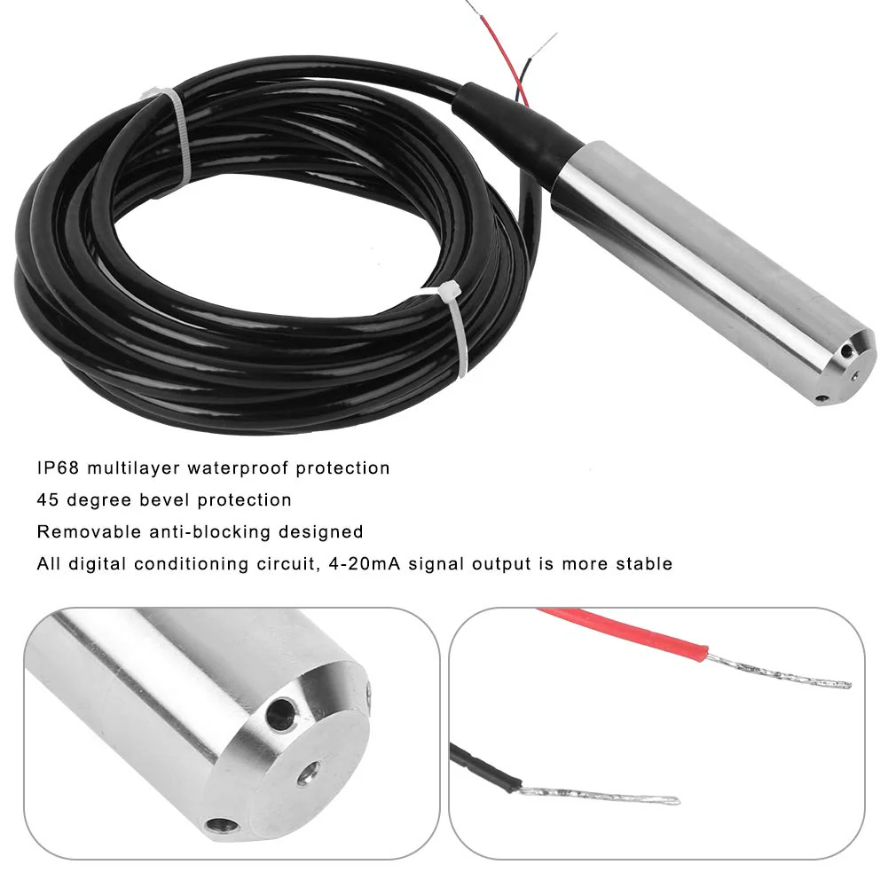 Submersible Level Sensor 4-20ma,4-20ma 2m Pressure,Sensors TL‑136 Liquid Level Transmitter Water Level Sensor Detector 24VDC 4‑20mA Output (Range 0-2 Meters) Range 0-2 meters - Image 4