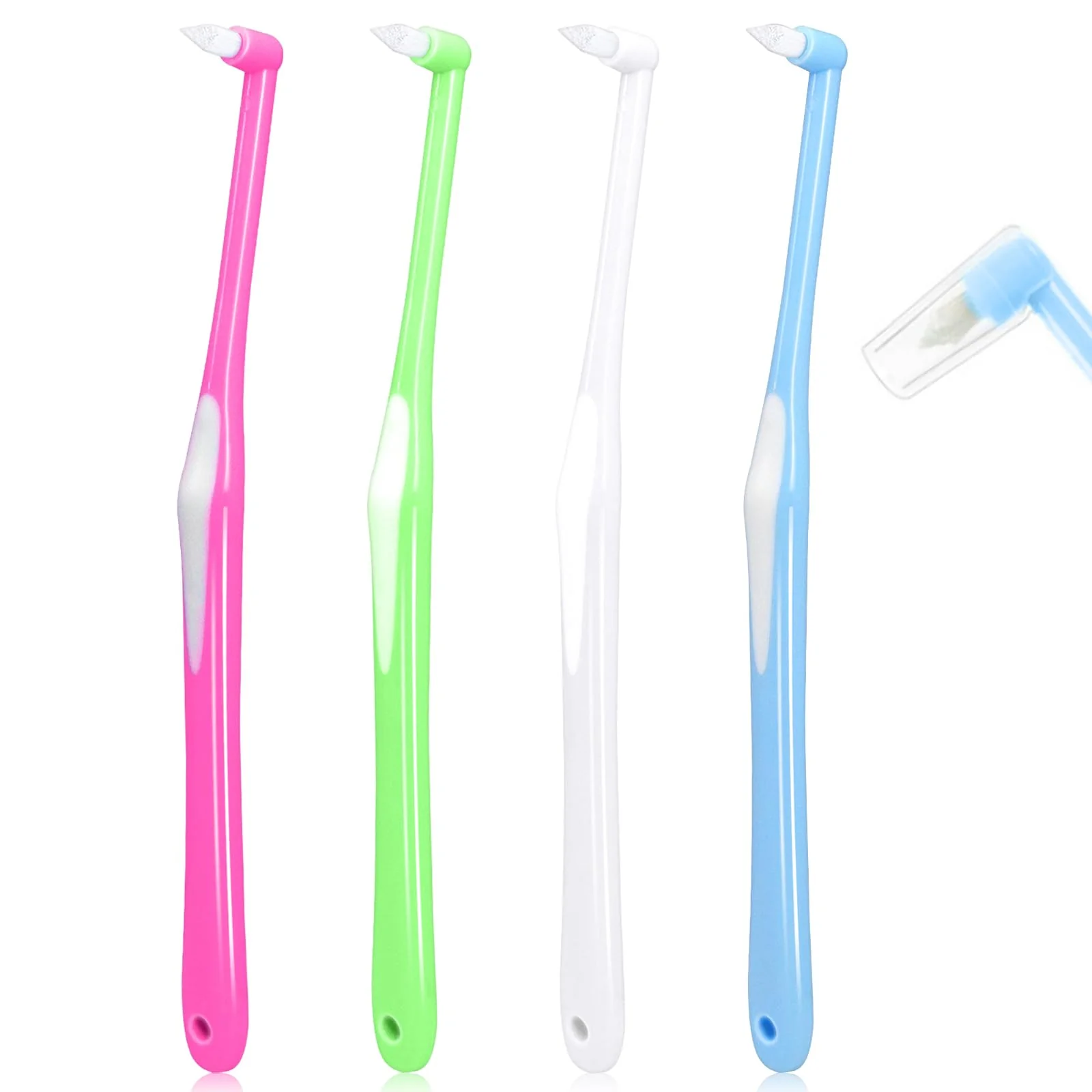 Sularpek Pack of 4 Tuft Toothbrush, Tuft Brush with Independent Protective Caps, Soft Tufted Toothbrush, Interdental Brush for Orthodontic Braces and Bridges, Detail Cleaning Pack of 4 Tuft Toothbrushes
