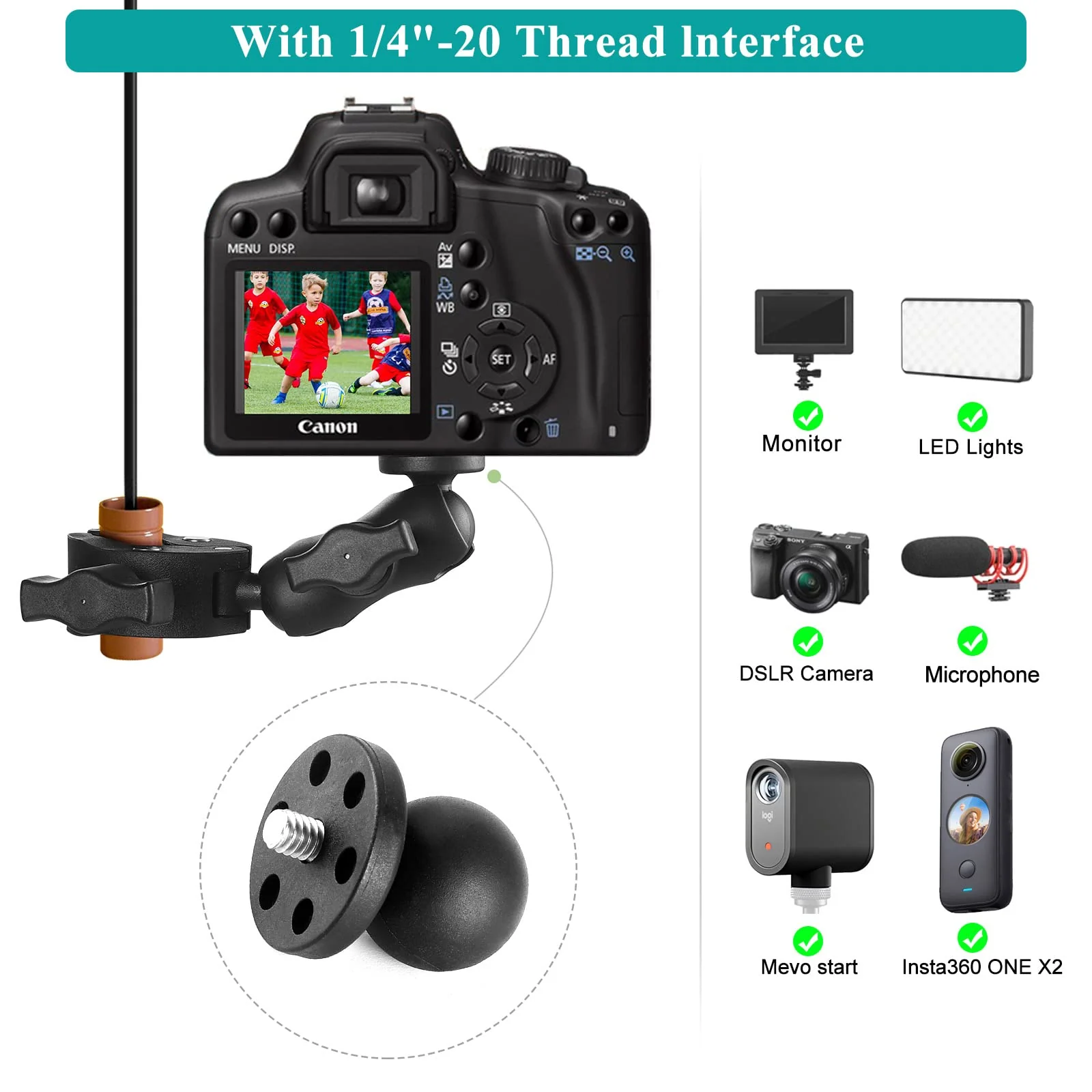 Super Clamp Double Camera Clamp, Crab Plier Clip Bracket Monitor Magic Arm Double Ball Head Adapter for Umbrella Clamp, Desktop, Strollers, Wagons, Photo Studio Light Stand, Photo Boom Stand - Image 4