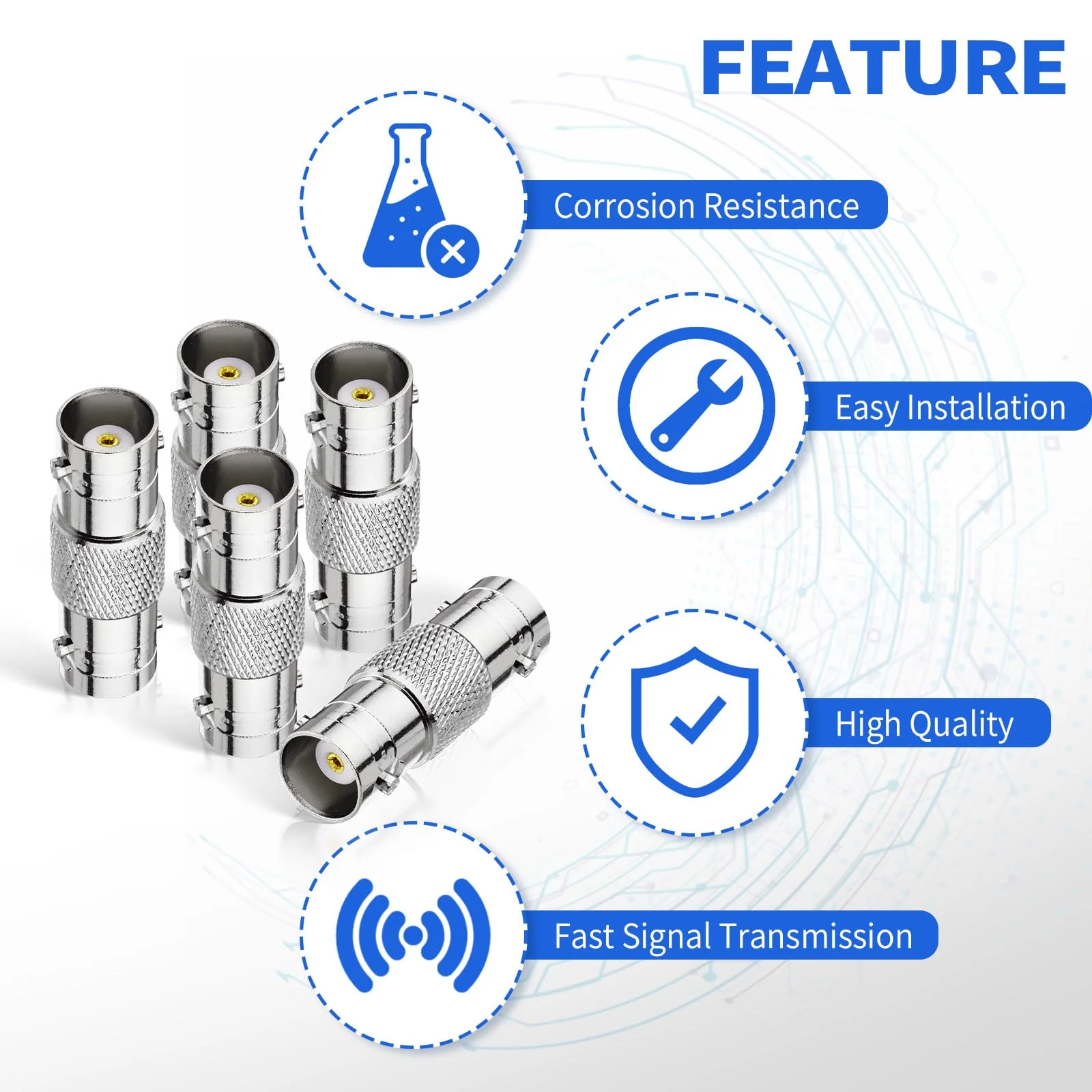 Superbat BNC Adapter BNC Female to BNC Female Barrel Straight RF Coaxial Connector for HD CCTV DVR Surveillance System Video Camera Broadcast Applications 5pcs - Image 3