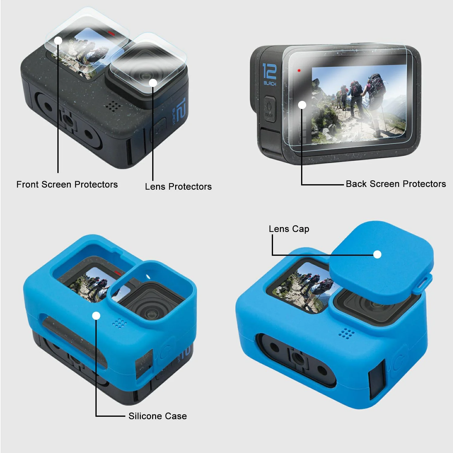 Suptig Protective Case, Silicone Case Compatible for Gopro Hero 12/ Hero 11/ Hero 10/Hero 9 Black (Blue), RSX-428 Blue - Image 2