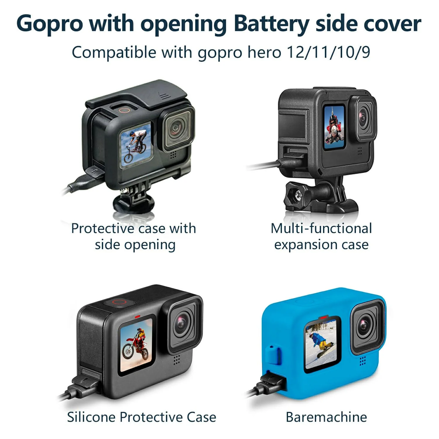 Suptig Protective Case, Silicone Case Compatible for Gopro Hero 12/ Hero 11/ Hero 10/Hero 9 Black (Blue), RSX-428 Blue - Image 4