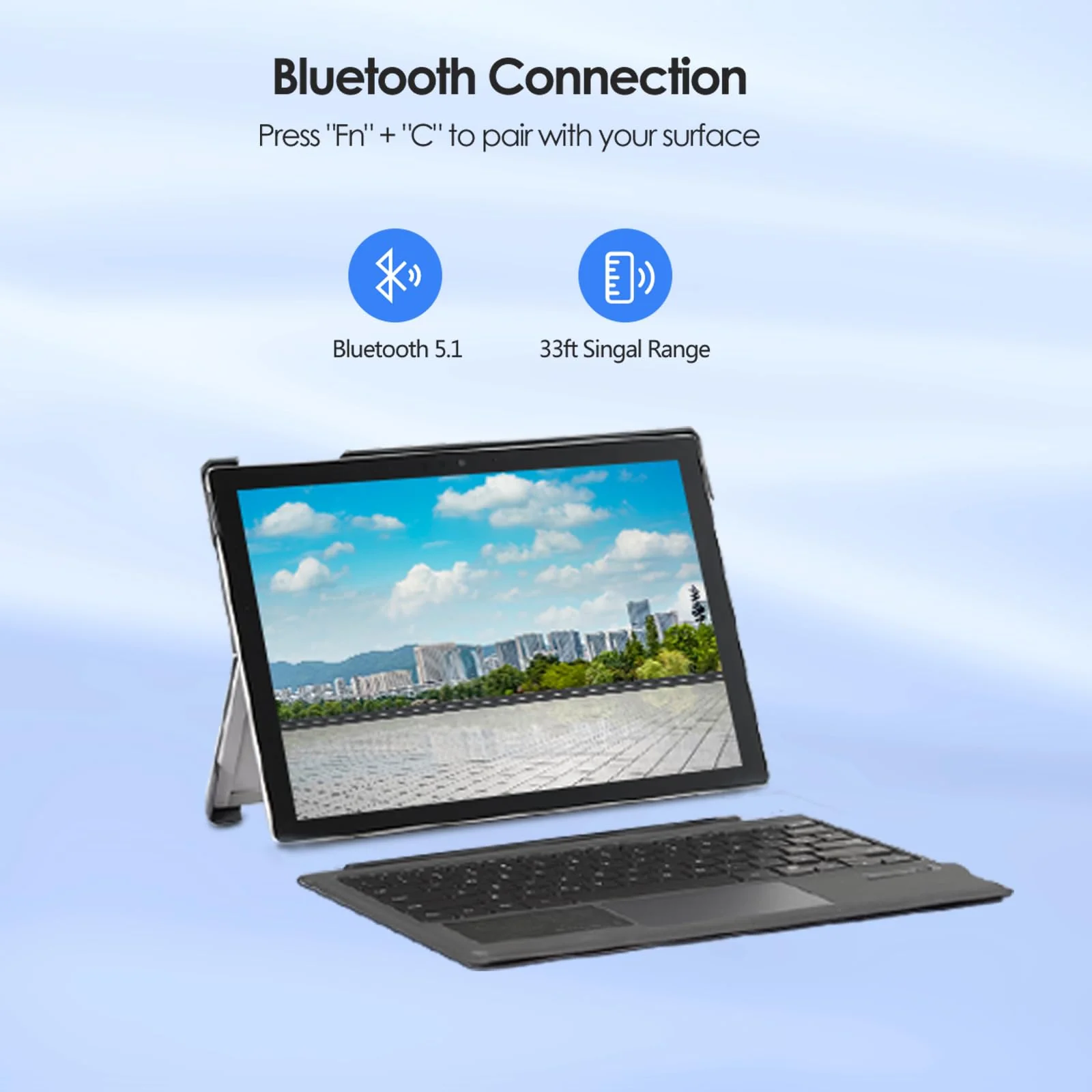 Surface Pro 7 Keyboard, Bluetooth Keyboard with Precision Trackpad for Microsoft Surface Pro 7 Plus/Pro 7 / Pro 6 / Pro 5 / Pro 4 / Pro 3, Bluetooth 5.1, Ergonomic, Rechargeable Battery For Surface Pro 7 Keyboard 12.3"- Not Backlit Black - Image 3