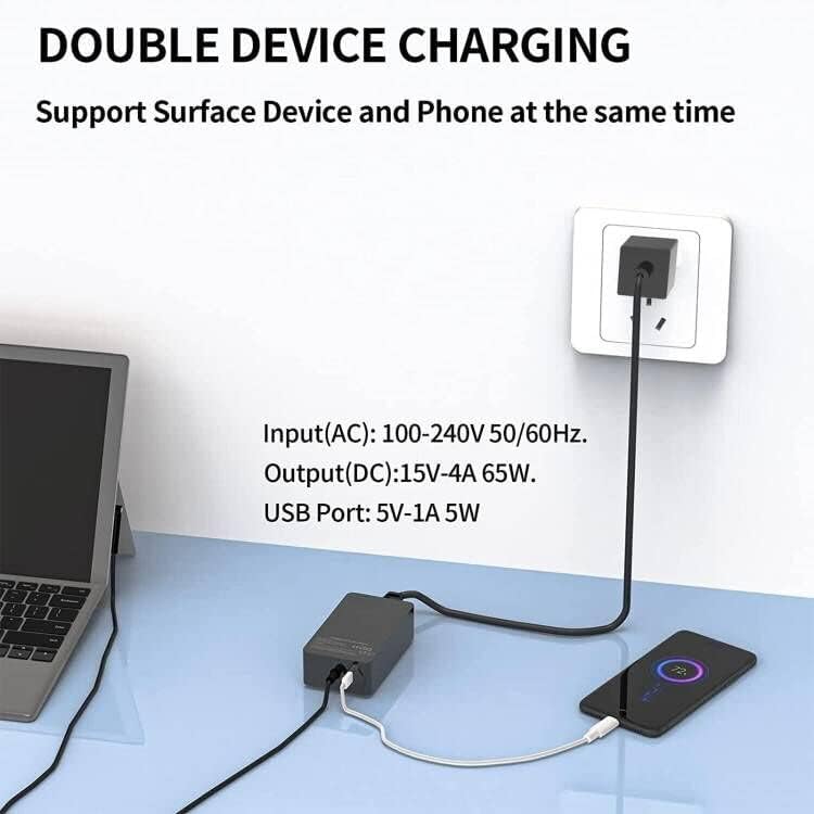 Surface Pro Charger 65W for Microsoft Surface Charger,Surface Pro 9,8,7+,7,6,5,4,3,X,Windows Surface Laptop 5,4,3,2,1 Studio,Surface Go Tablet,Surface Book 3,2,1,Support 44W,36W,with 10FT Power Cord Sur-65W - Image 5