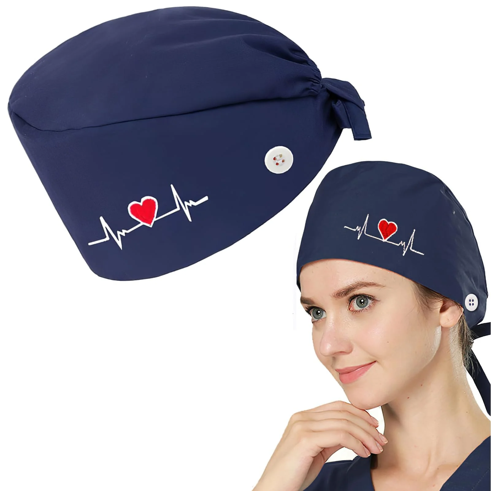 Surgical Cap, Fabric Surgical Caps, Fabric Nurse Accessories for Doctors, Surgical Caps, Women, Doctor's Headwear, Comfortable and Stylish Cover for Medical Procedures, Dark Blue with navy 1