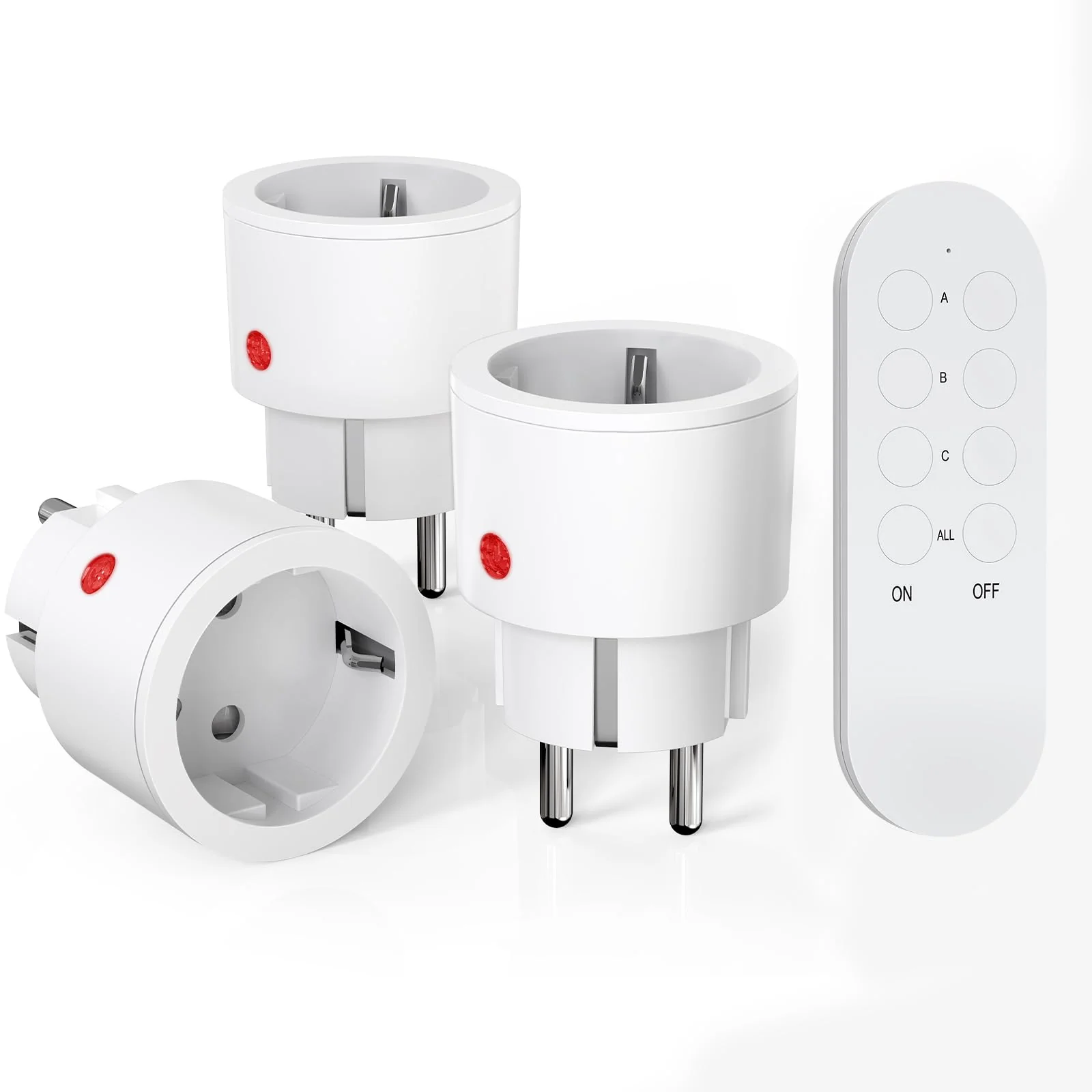 SURNICE Sockets with Remote Control, 10 A/2300 W, 40 m Long Range, Radio Sockets with Remote Control, Programmable, 3 Pack Sockets and 1 Remote Control (1T + 3R) 1T+3R