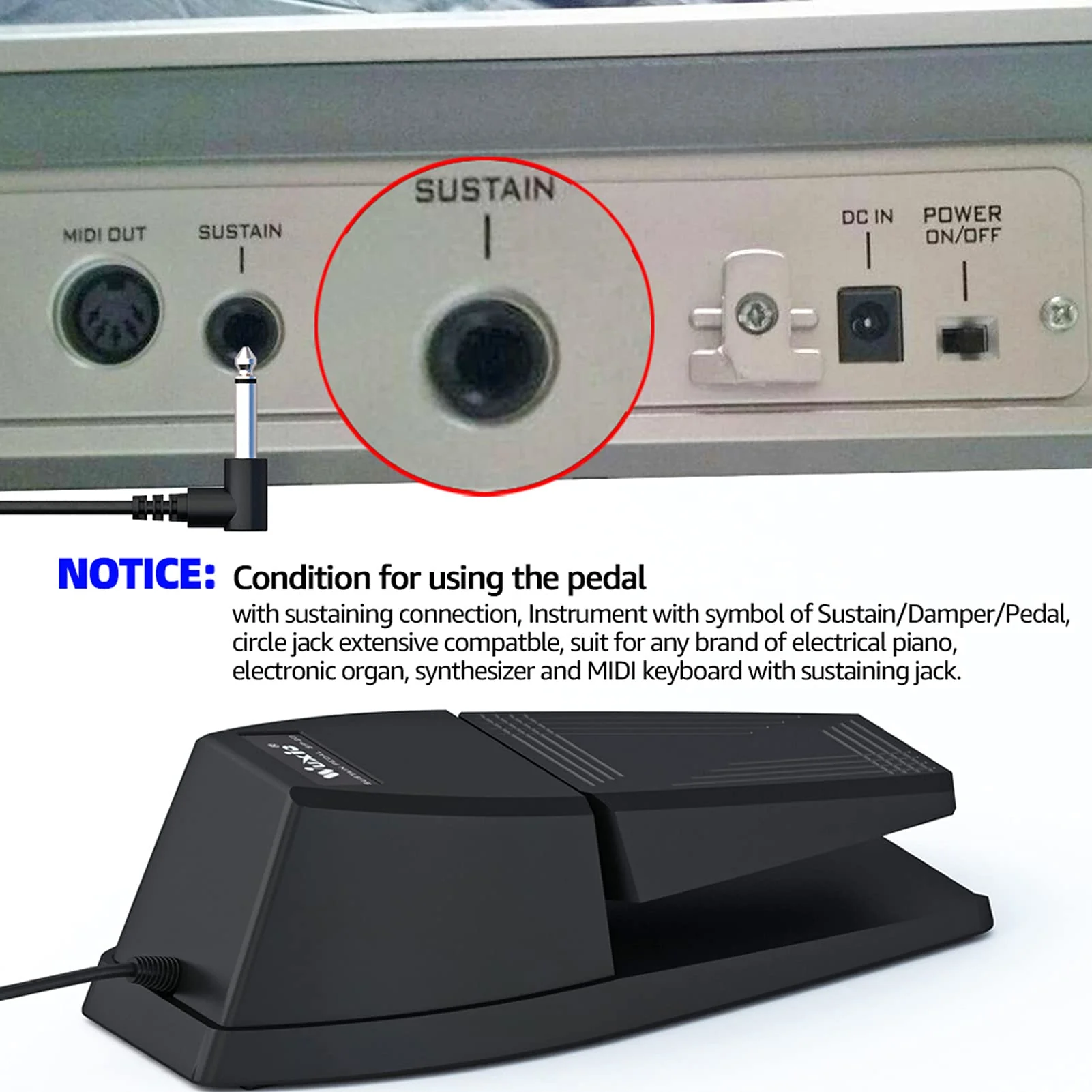 Sustain Pedal,Keyboard Piano Pedal with Polarity Switch for Electronic Keyboards,Digital Pianos, MIDI Keyboards and More - Image 9