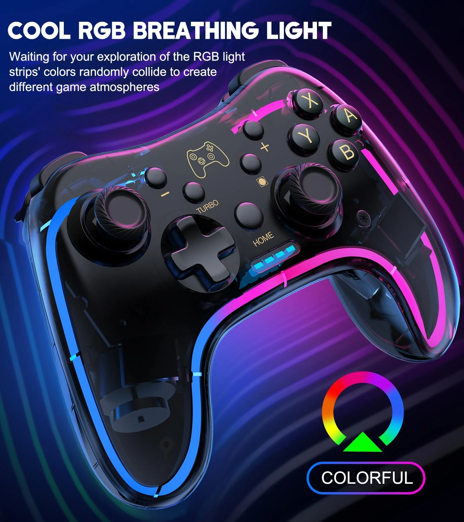 Switch Controller Compatible with Switch/Lite/OLED Controller, Switch Pro Controller With RGB Breathing LED, Switch Controllers Remote Supports Multi-Platform&App with Turbo, Wake-up Function Transparent - Image 2