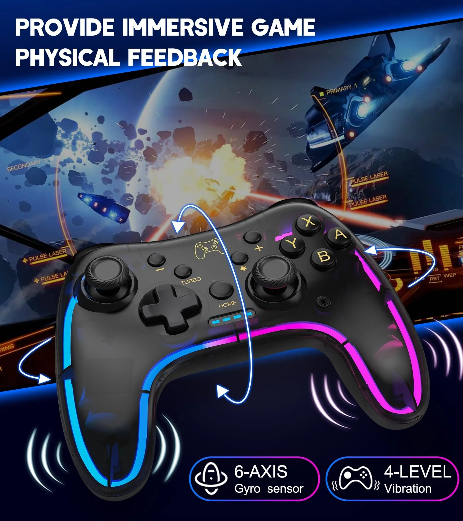 Switch Controller Compatible with Switch/Lite/OLED Controller, Switch Pro Controller With RGB Breathing LED, Switch Controllers Remote Supports Multi-Platform&App with Turbo, Wake-up Function Transparent - Image 5