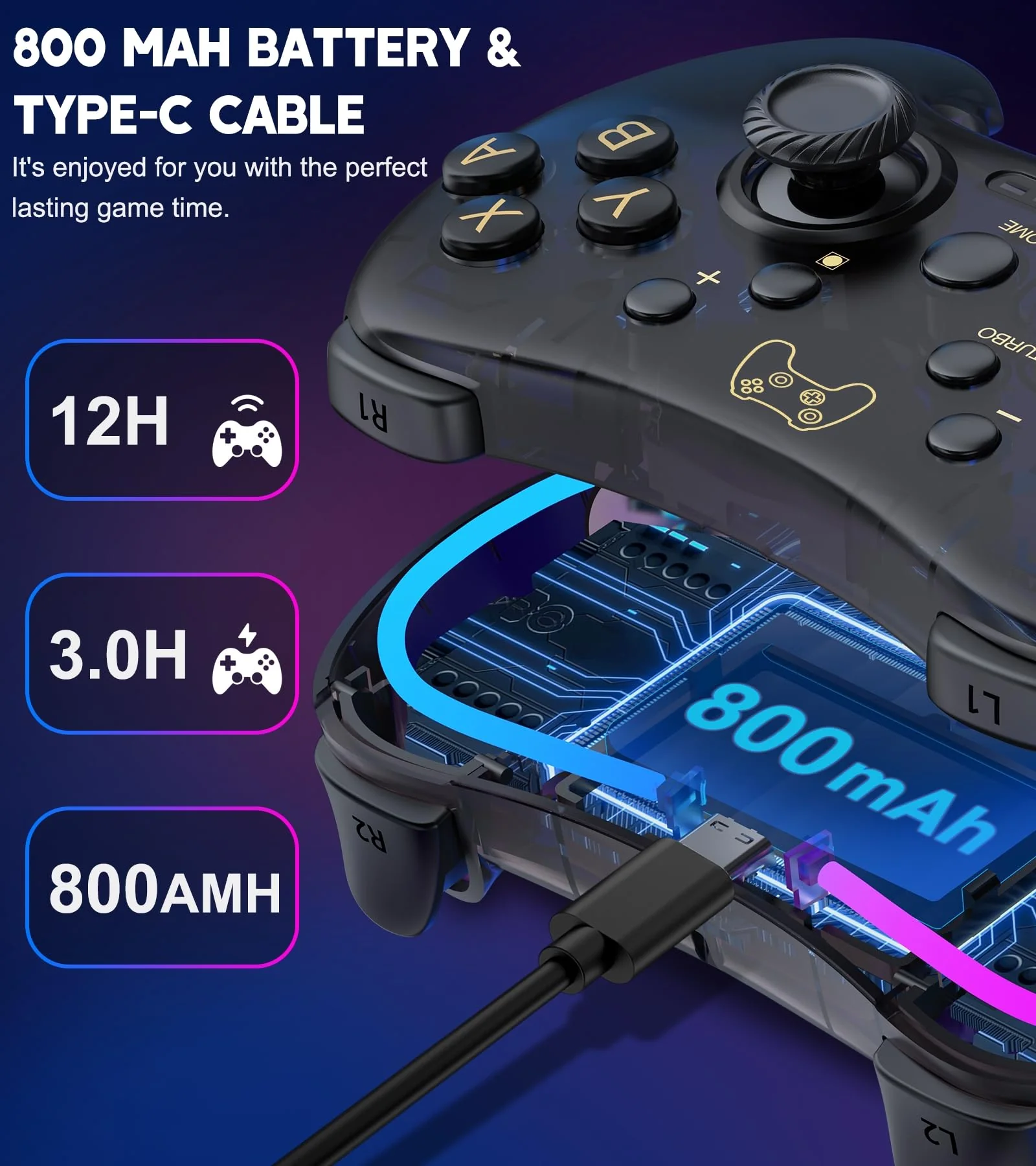 Switch Controller Compatible with Switch/Lite/OLED Controller, Switch Pro Controller With RGB Breathing LED, Switch Controllers Remote Supports Multi-Platform&App with Turbo, Wake-up Function Transparent - Image 6