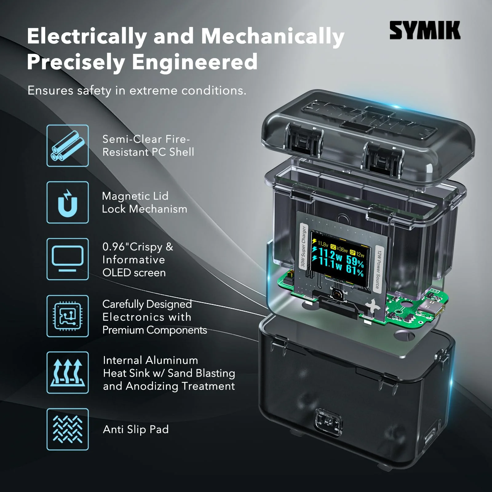 SYMIK Insta 360 X4 Battery Charger for Insta360 X4 Accessory, 30W OLED Screen Intelligent Two Way Charging Case for Insta360 X4 Battery, Fast Charger Hub Shows Battery Level, No Internal or X4 Battery Intelligent Charging Case - Image 7