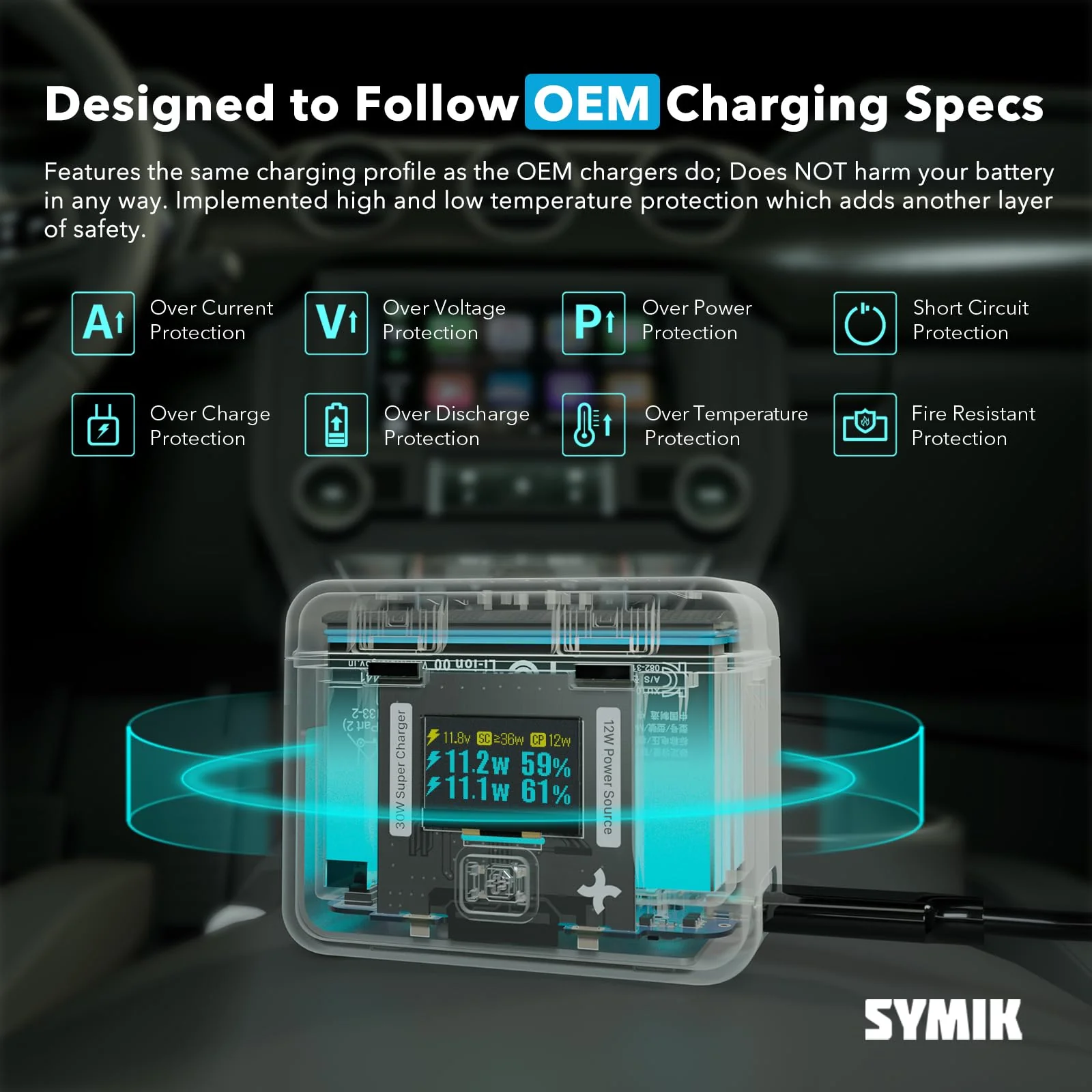 SYMIK Insta 360 X4 Battery Charger for Insta360 X4 Accessory, 30W OLED Screen Intelligent Two Way Charging Case for Insta360 X4 Battery, Fast Charger Hub Shows Battery Level, No Internal or X4 Battery Intelligent Charging Case - Image 8
