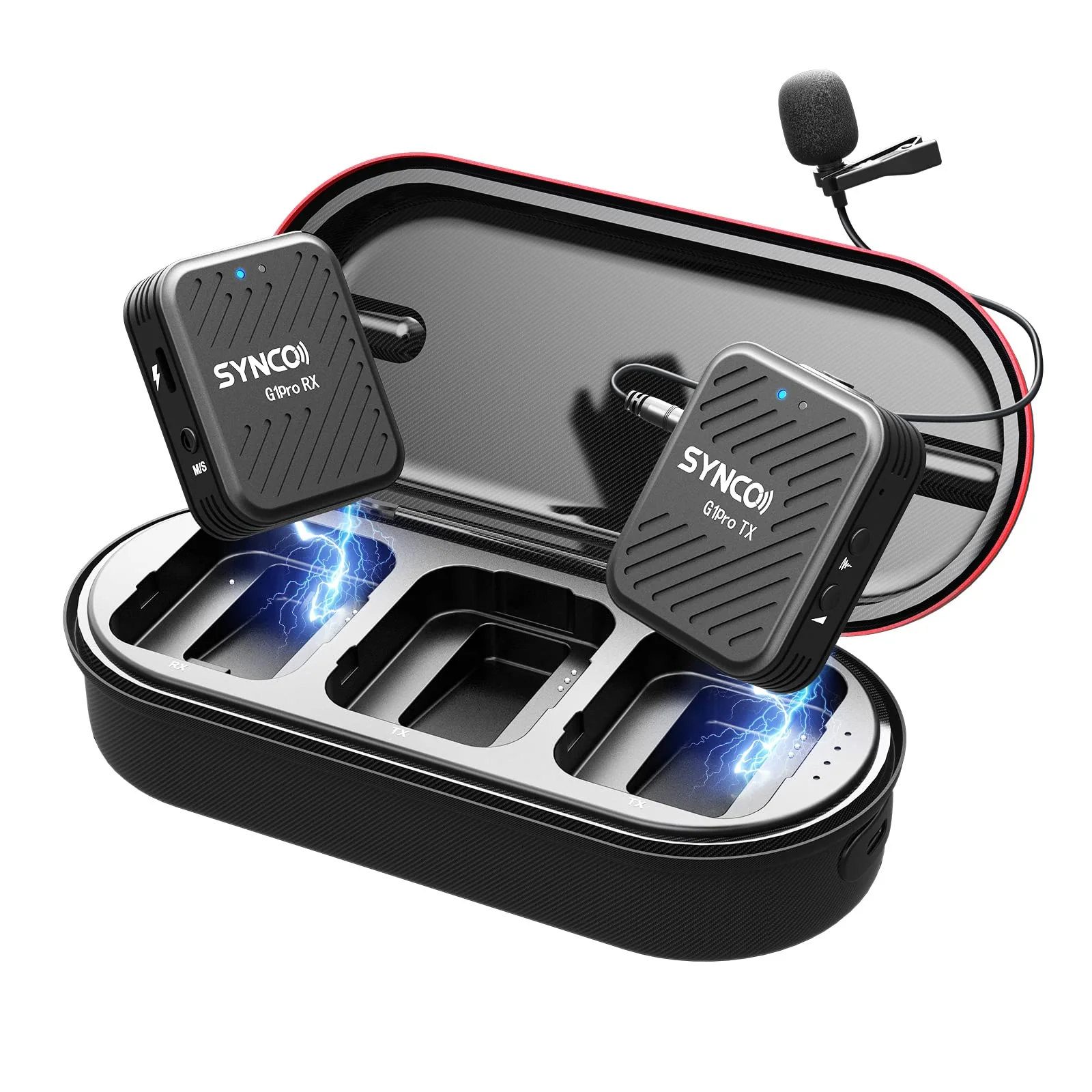 SYNCO G1(A1) Pro Wireless Lavalier Microphone, 2.4GHz Frequency, Digital Auto-Pairing, 150ft Range, 3.5mm TRS Earphone Jack, USB Type-C Charging, 24Hrs Continuous Working Time 1TX+1RX + Charging Case