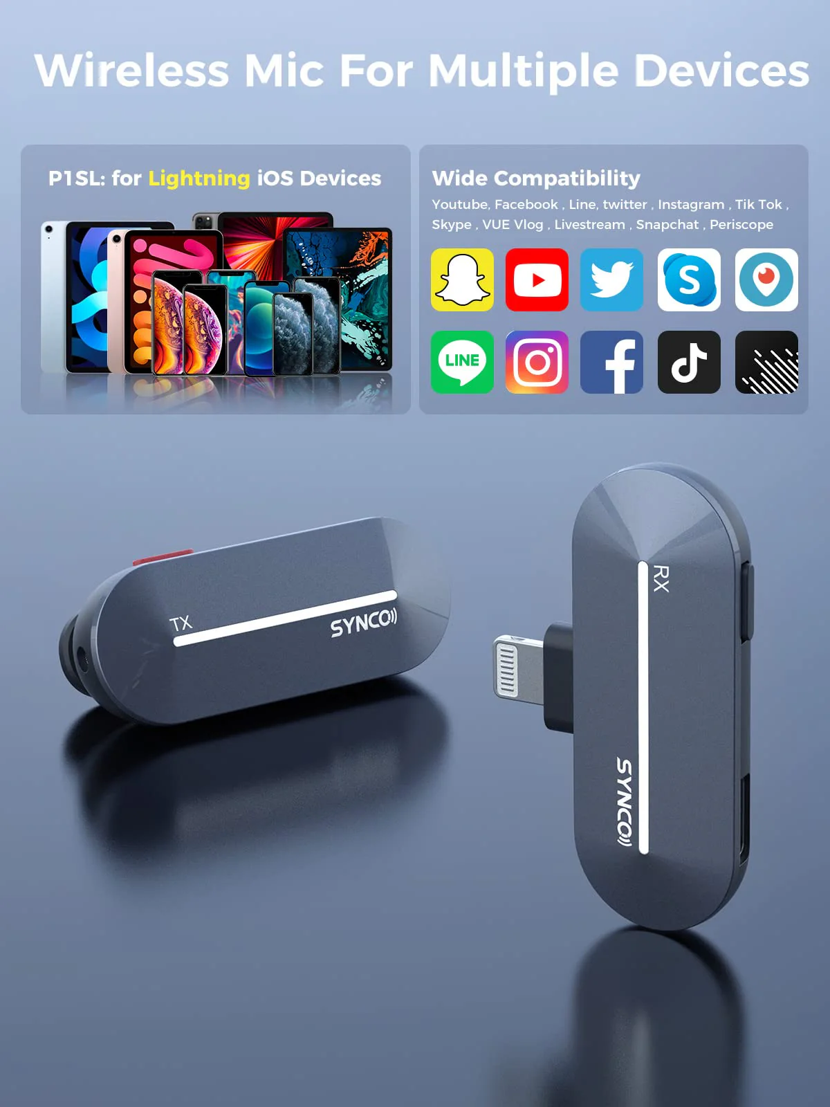 SYNCO Wireless Lavalier Microphone for iPhone, P1L Lapel Mic with Noise Canceling Voice Changer with Charging Case Plug & Play for Video Recording Interview, Wireless-Lavalier-Lapel-Microphone-iPhone Blue - Image 7