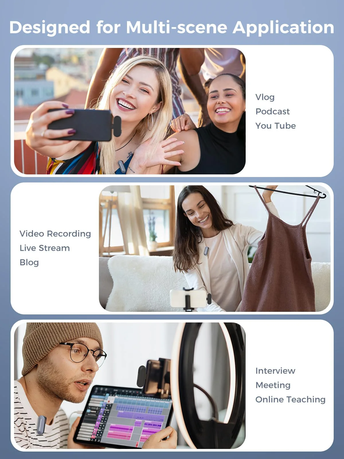 SYNCO Wireless Lavalier Microphone for iPhone, P1L Lapel Mic with Noise Canceling Voice Changer with Charging Case Plug & Play for Video Recording Interview, Wireless-Lavalier-Lapel-Microphone-iPhone Blue - Image 9