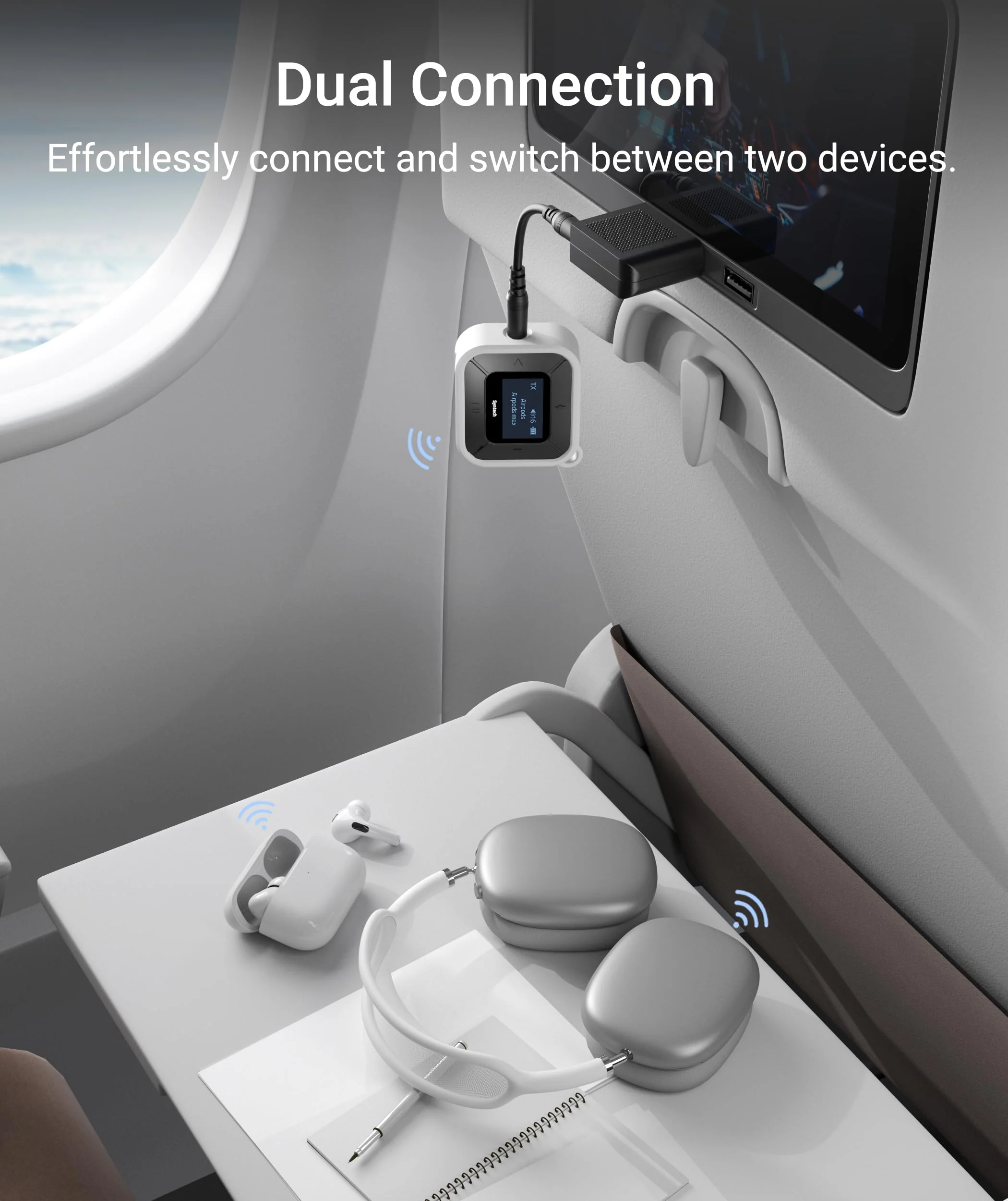 Syntech Airplane Bluetooth Transmitter Receiver for Airpods or Headphones, LED Display Dual Pairs Low Latency Wireless Bluetooth 5.3 Audio Adapter with Extra Dual 3.5mm AUX Adapter for Flight Car - Image 6