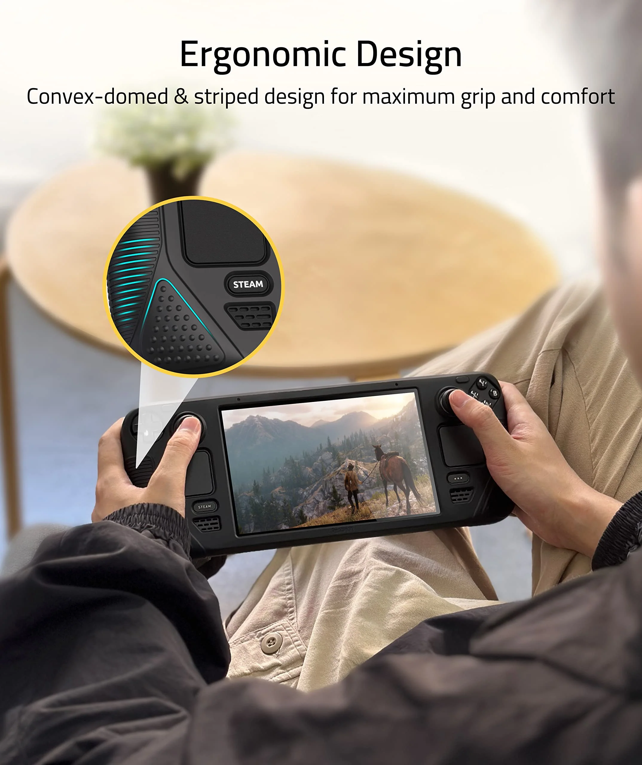 Syntech Protective Case Compatible with Steam Deck Accessories Console, All-Round Protection with Non-Slip Thumb Grips, Silicone Cover for Enhanced Fit and Alignment, Not for OLED Version-Black Black - Image 4