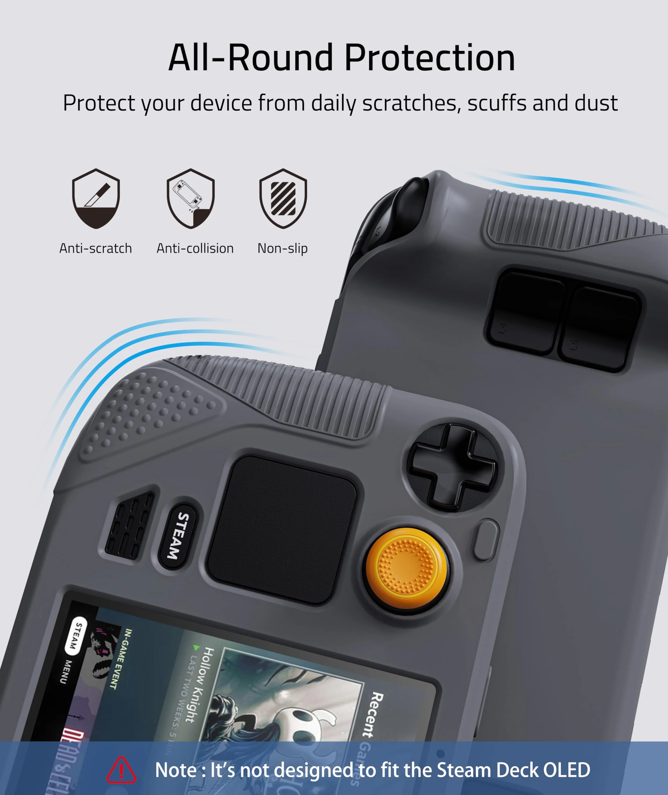 Syntech Protective Case Compatible with Steam Deck Accessories Console, All-Round Protection with Non-Slip Thumb Grips, Silicone Cover for Enhanced Fit and Alignment, Not for OLED Version-Gray Grey - Image 2