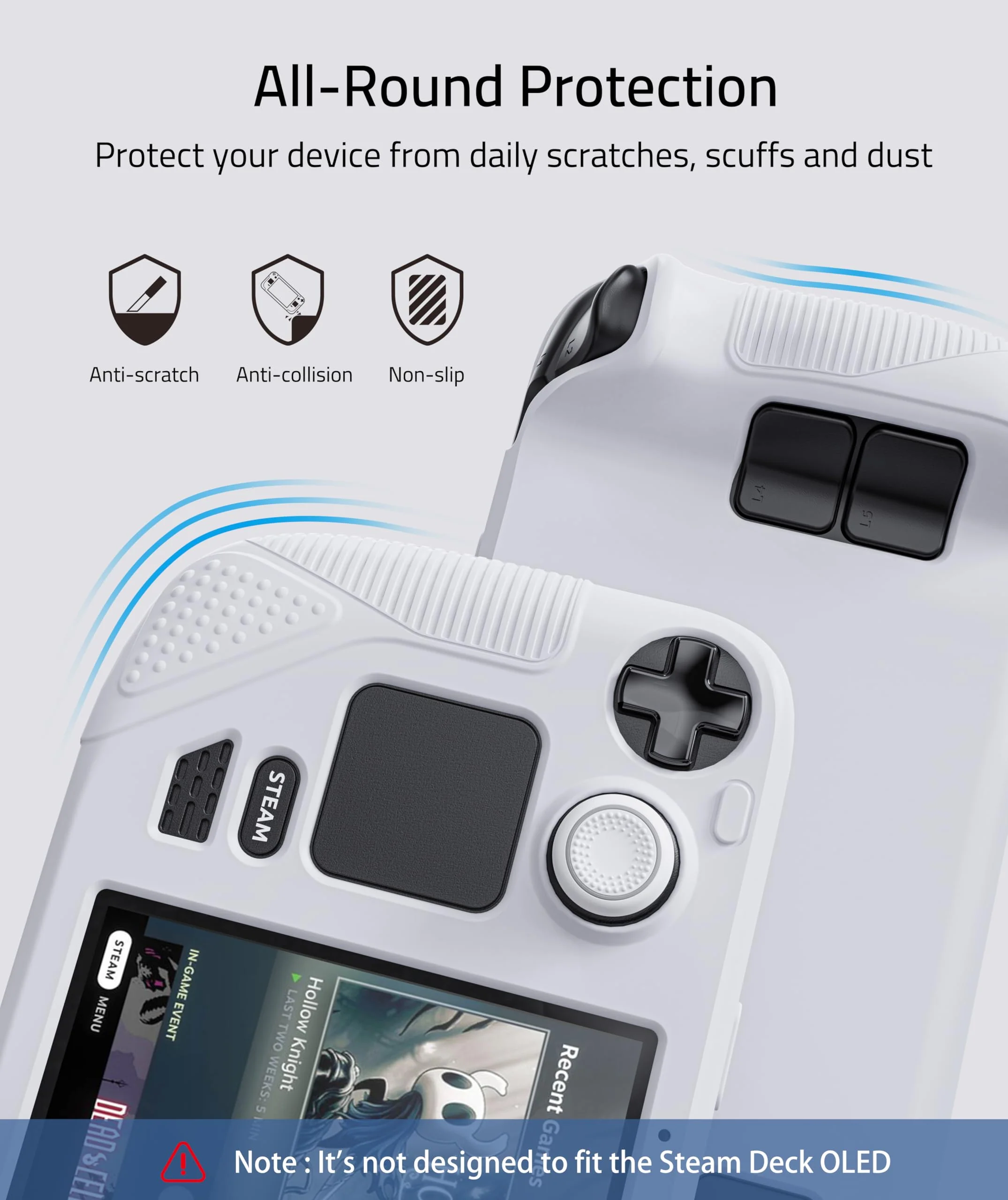 Syntech Protective Case Compatible with Steam Deck Accessories Console, All-Round Protection with Non-Slip Thumb Grips, Silicone Cover for Enhanced Fit and Alignment Not for OLED Version-Grayish White Grayish White - Image 2