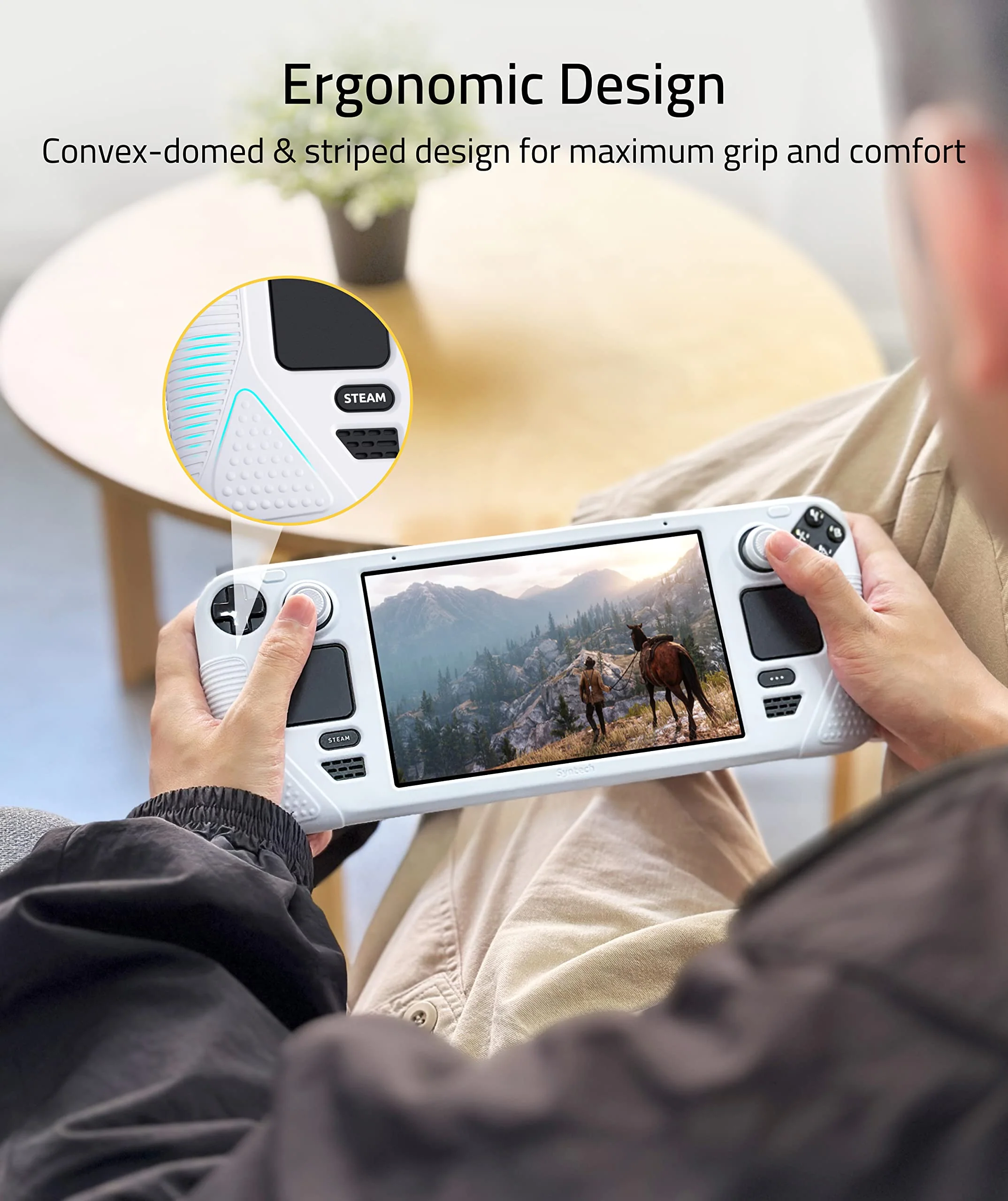 Syntech Protective Case Compatible with Steam Deck Accessories Console, All-Round Protection with Non-Slip Thumb Grips, Silicone Cover for Enhanced Fit and Alignment Not for OLED Version-Grayish White Grayish White - Image 4