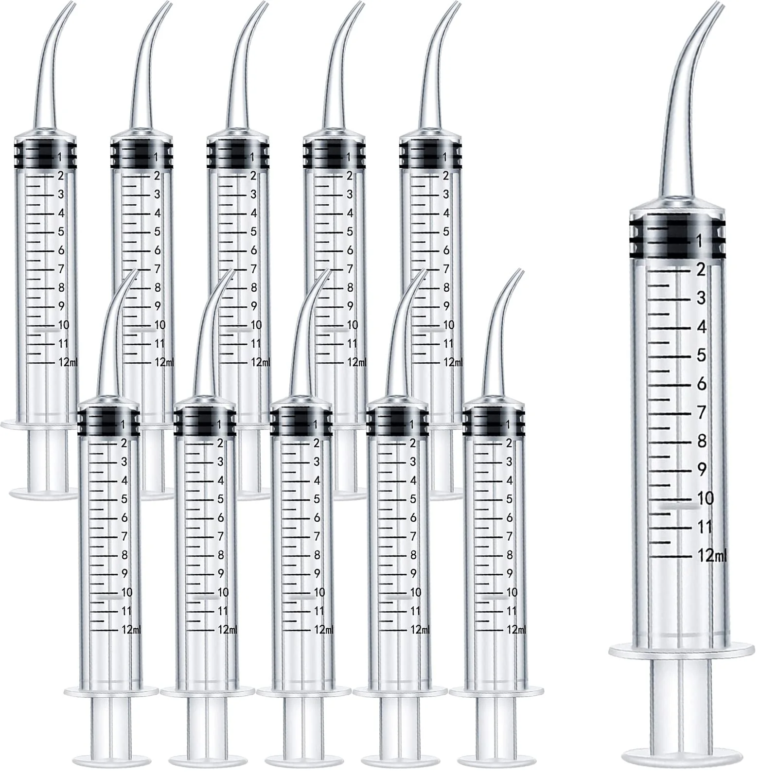 Syringe 12 ml Plastic Curved Syringe Mouth Syringe Dental Irrigation Syringe Wisdom Teeth Syringe for Oral Dental Care Cleaning