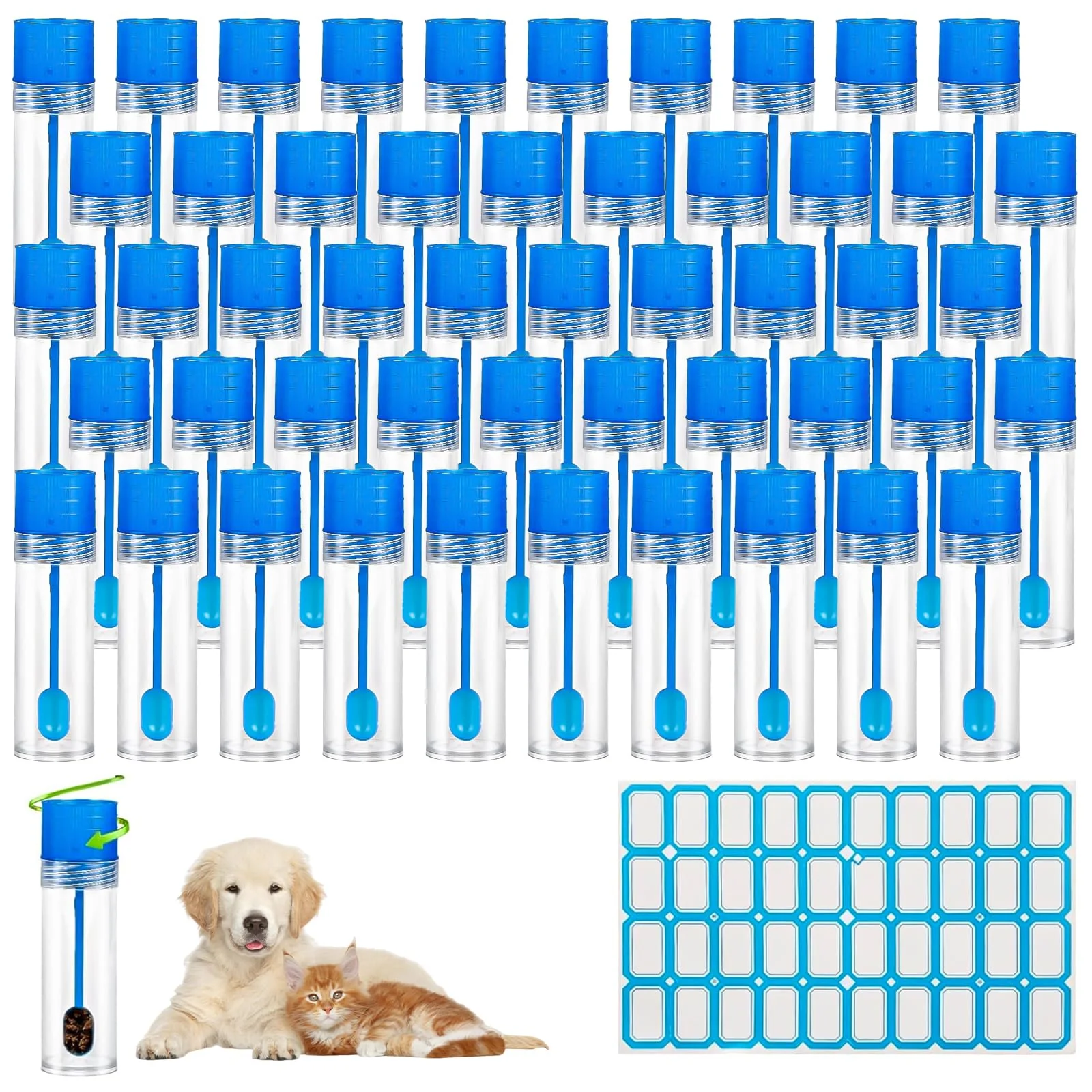 SZSMW 50 Chair Sample Tubes – Sample Tube – Dog Faecal Sample Tube – Suitable for Collecting Various Solids, Liquids or Powders, for Testing Pet Samples, with Stickers