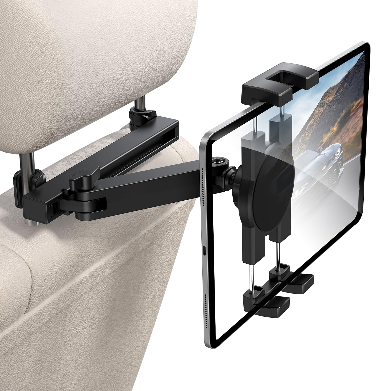 Tablet Holder for Car Headrest, [3 in 1 Adjustable Extension Arm] iPad Car Mount for Back Seat, Road Trip Essentials for Kids, for 4.7-12.9" Tablet Like iPad Pro, Air, Mini, Galaxy, Fire HD Tablet