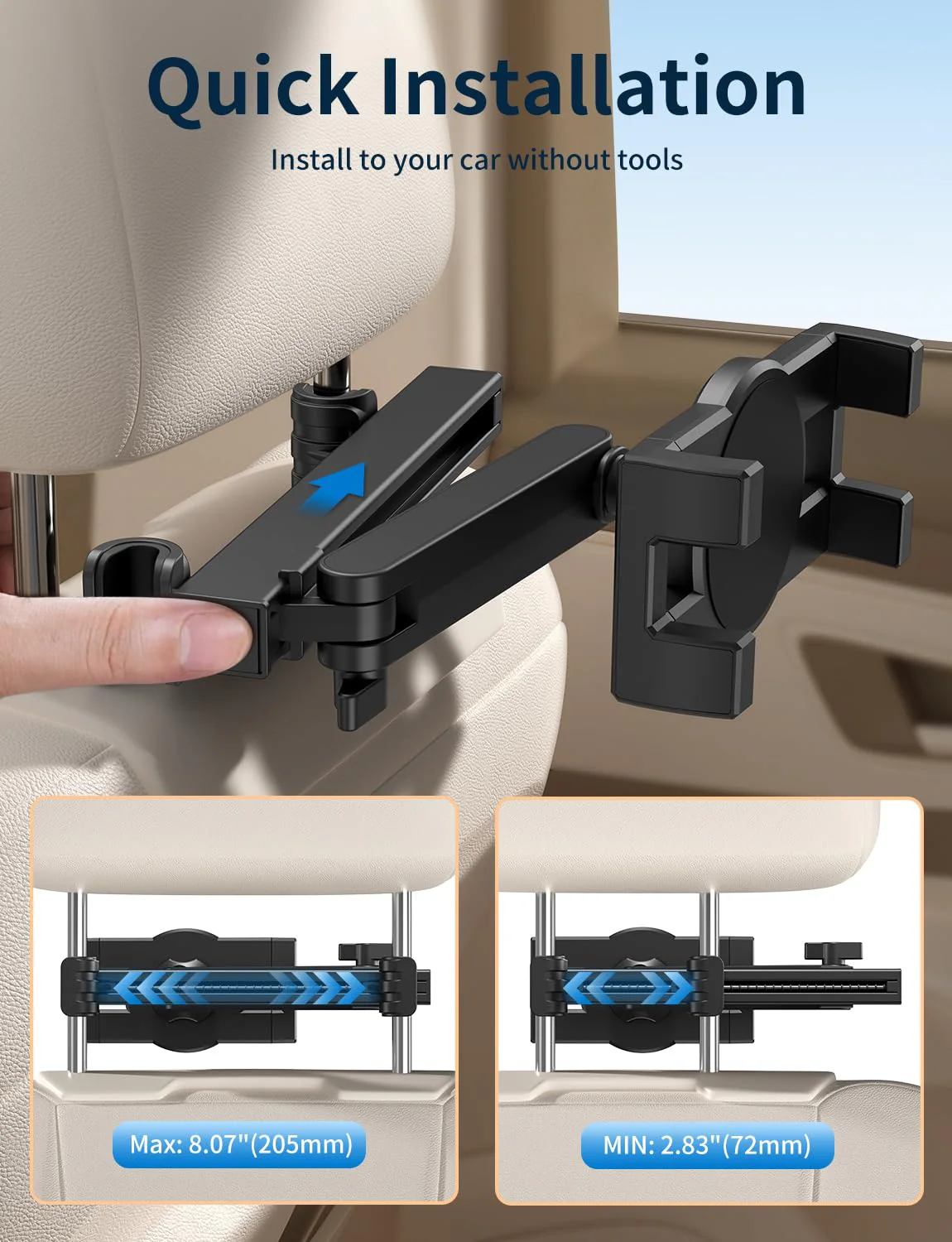 Tablet Holder for Car Headrest, [3 in 1 Adjustable Extension Arm] iPad Car Mount for Back Seat, Road Trip Essentials for Kids, for 4.7-12.9" Tablet Like iPad Pro, Air, Mini, Galaxy, Fire HD Tablet - Image 3