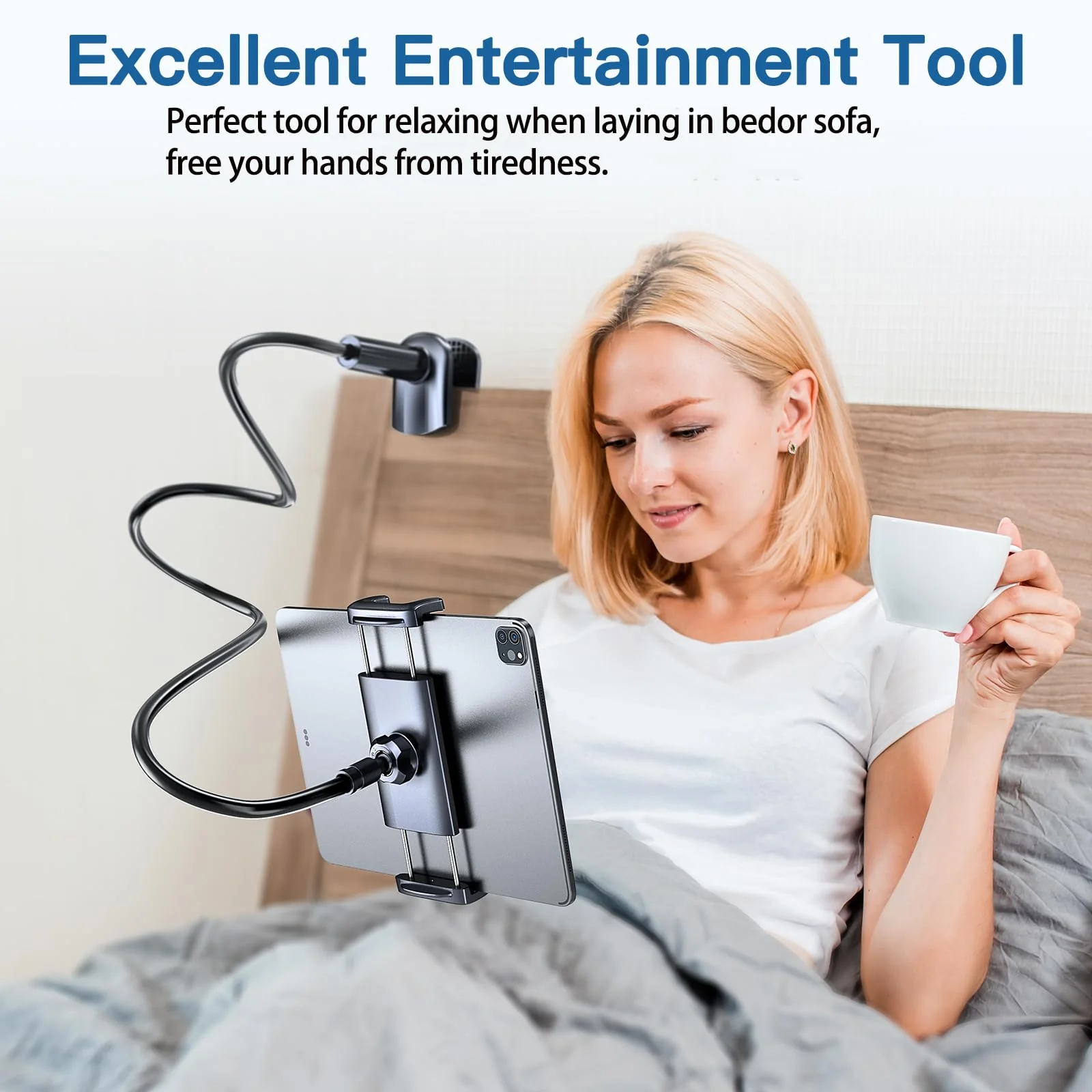 Tablet Stand Holder for Bed,Table-Flexible Adjustable Long Gooseneck Arm Tablet Mount Clamp Compatible with Mobile Phone/iPhone/iPad/Galaxy Tab/Kindle Fire/or Other 4.7-12.9" Devices. - Image 5