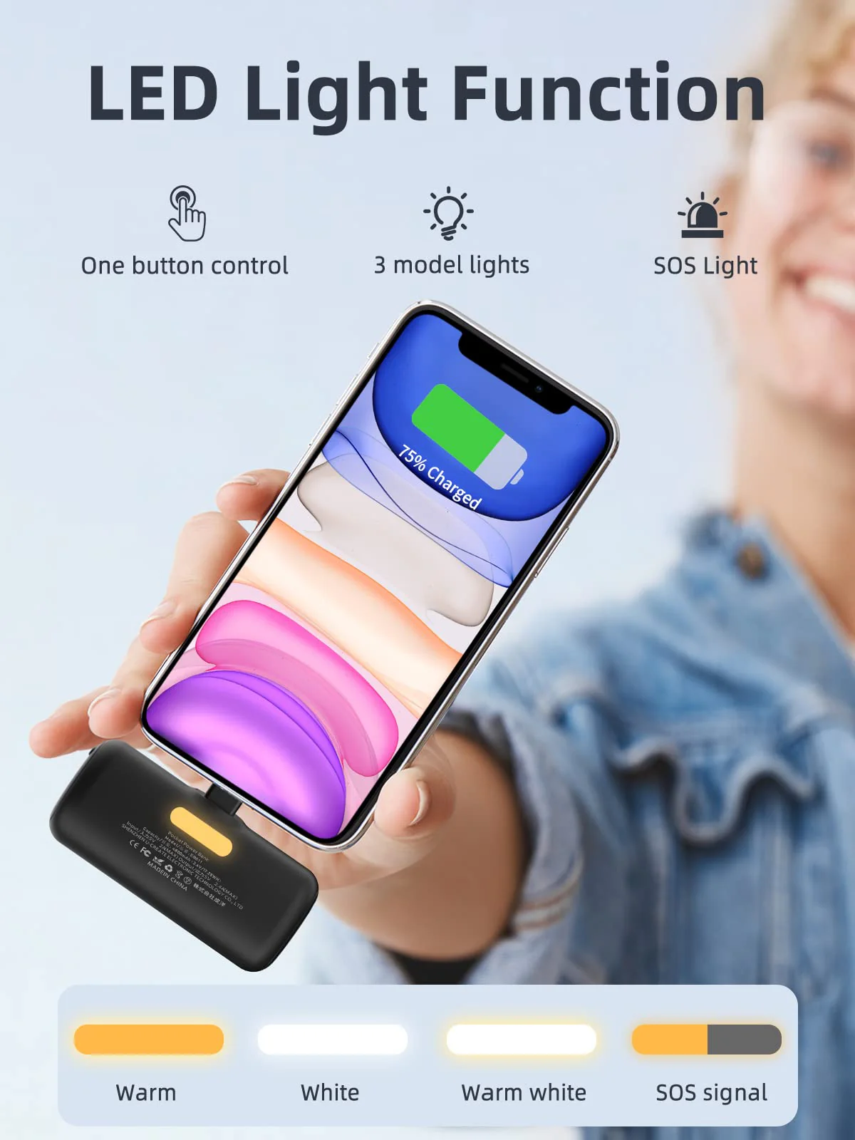 Taegila Portable Charger iPhone 4800mAh with LCD Display 4 Modes LED Light, MFi Certified Small Power Bank for iPhone 14 14ProMax 13 13ProMax 12 12Mini 12ProMax 11Pro XSMax XR X 8 7 6 Plus Airpods - Image 4