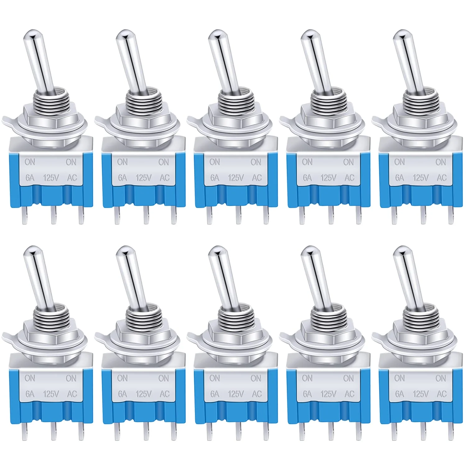 Taiss / 10 pieces blue mini toggle switch on/off 3 position SPDT 3 pin MTS-103 3pin ON / OFF / ON