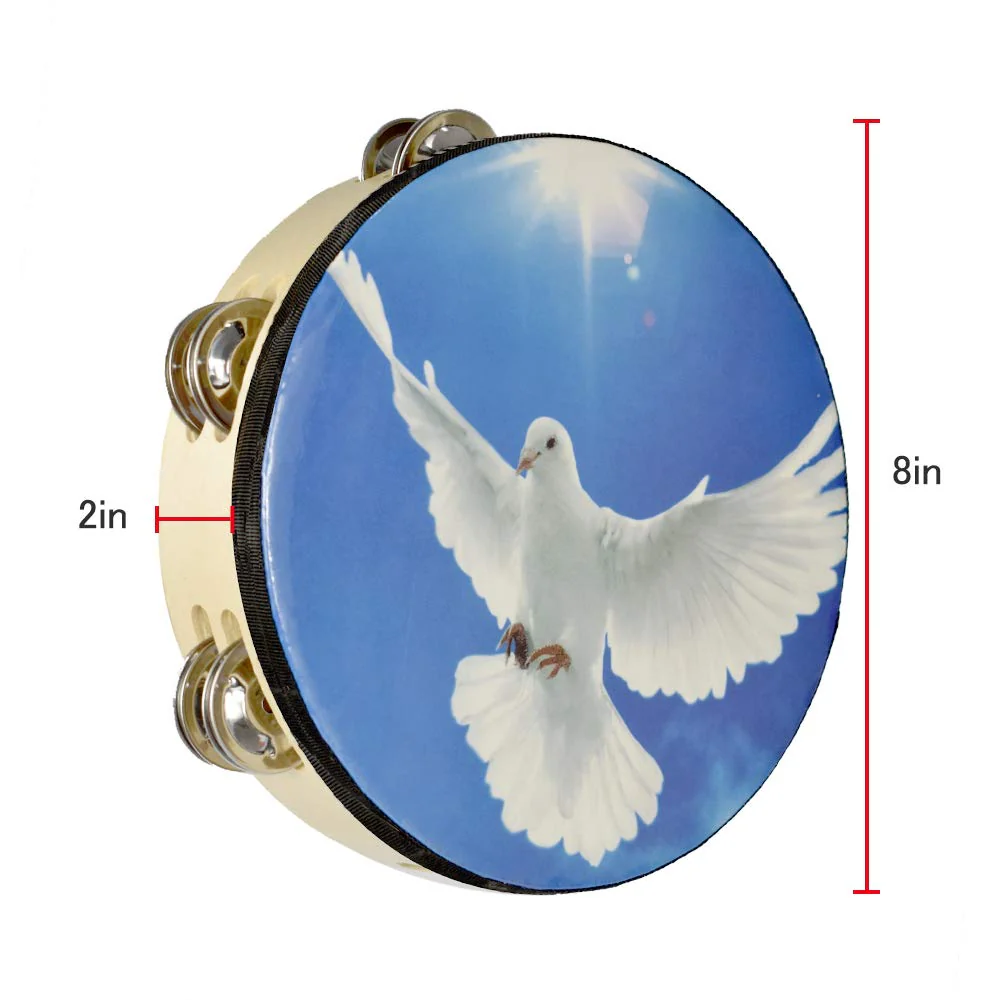 Tambourine Hand Bell Double Row Jingles Music Persuccion Church (8 Inch, Dove) 8 Inch - Image 2