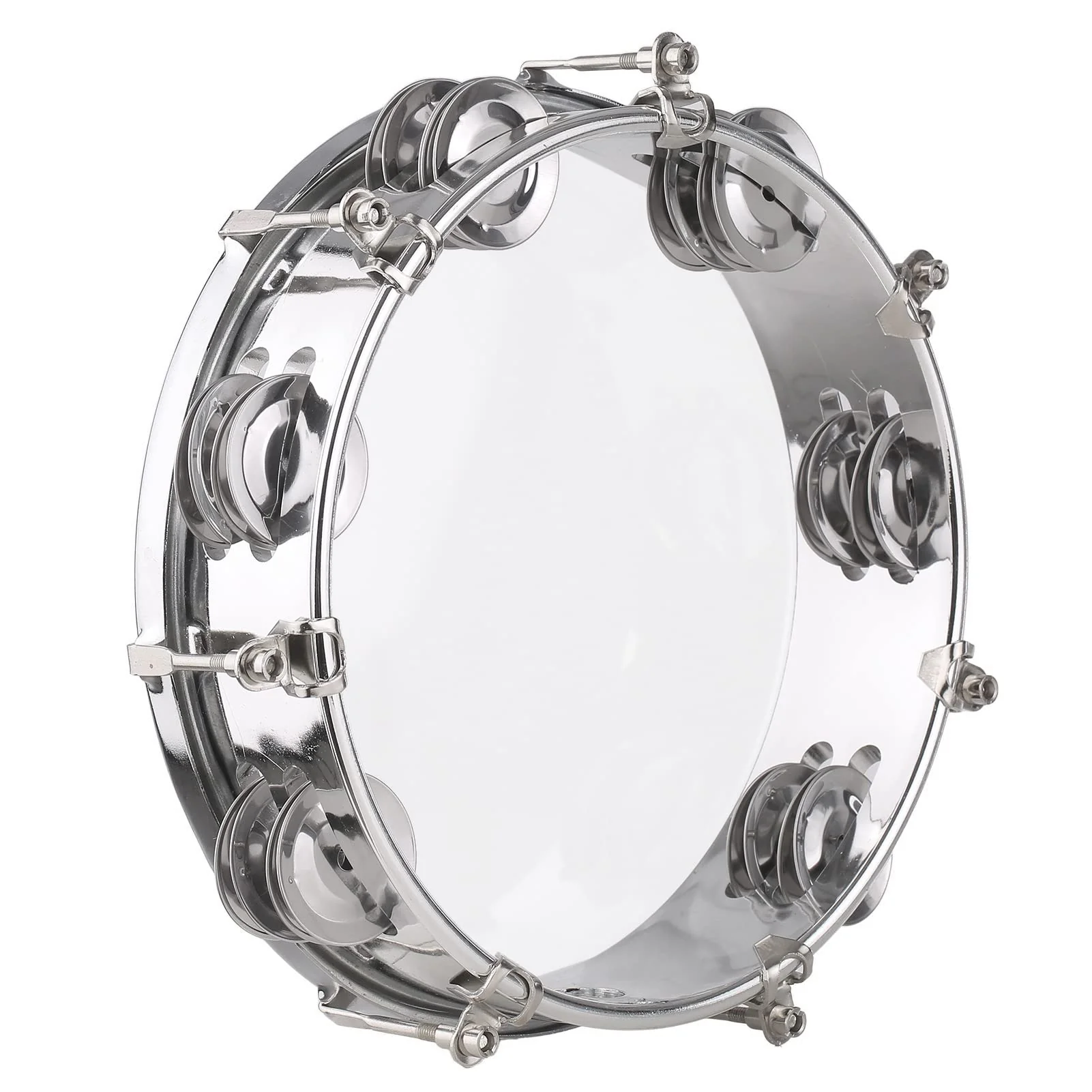 Tambourine, Handbell, Jingle Bell Double Row Metal Cymbals Drum Instrument, Handheld Percussion for Dancing, Singing, Karaoke, Music Class (8-inch) 8-inch