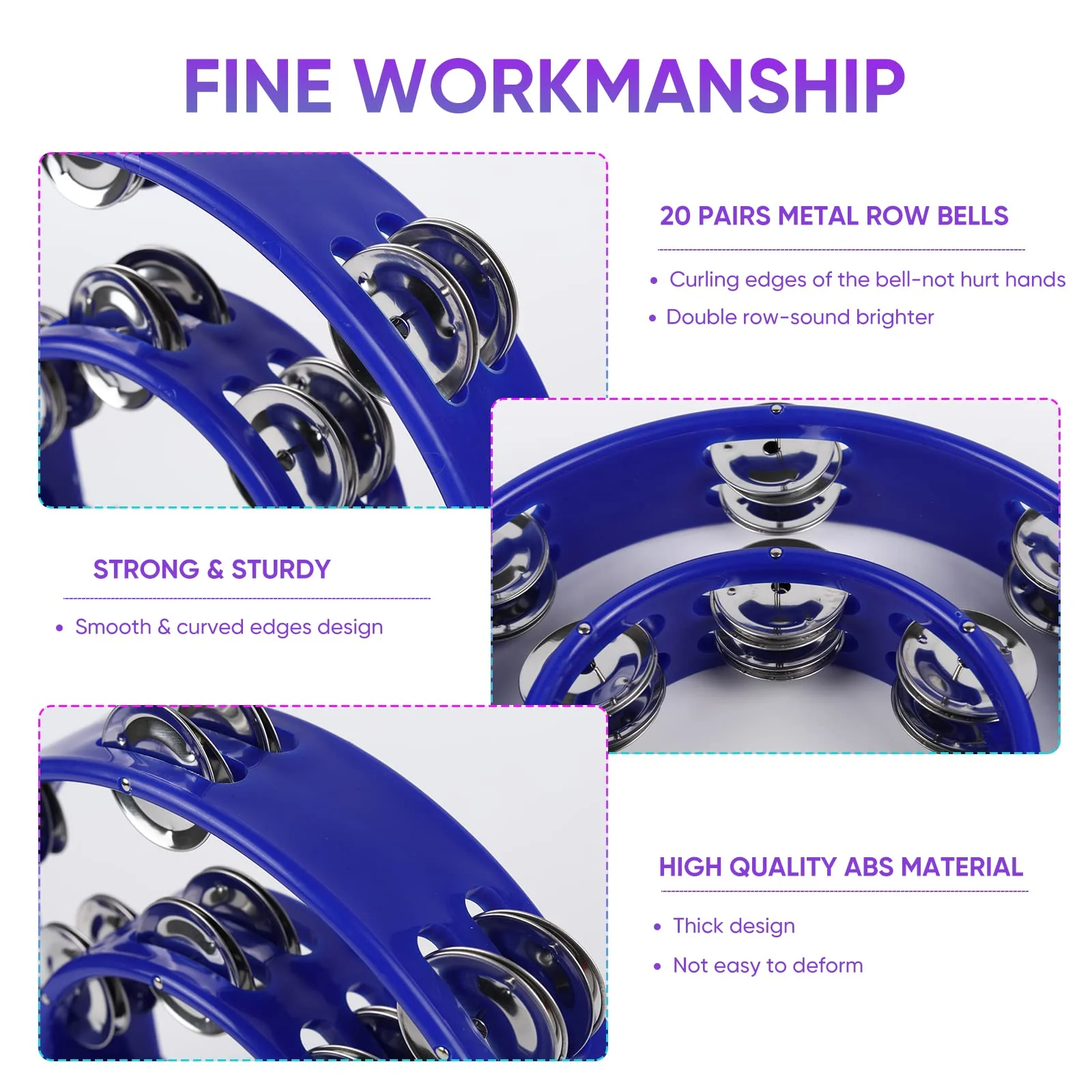 Tambourine Musical Instrument with Egg Shakers - Double Row Metal Jingles Tambourines Half Moon Handheld Percussion Gift for Adults Church Musical Education KTV Party Dance (Blue) Blue - Image 4