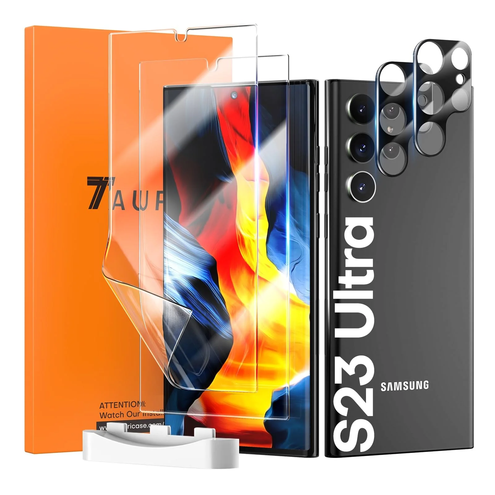 TAURI 2+2 Pack Screen Protector Designed for Samsung Galaxy S23 Ultra 5G, 2 Pack [Self-Healing] TPU Film + 2 Pack Camera Lens Protector, [Case Friendly] Support Fingerprint Unlock