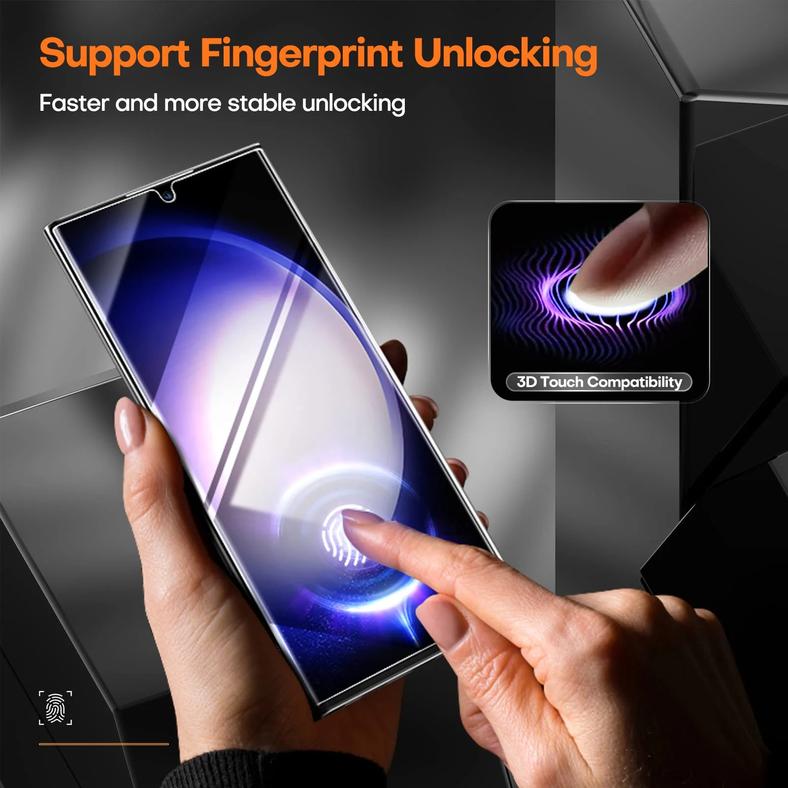 TAURI 2+2 Pack Screen Protector Designed for Samsung Galaxy S23 Ultra 5G, 2 Pack [Self-Healing] TPU Film + 2 Pack Camera Lens Protector, [Case Friendly] Support Fingerprint Unlock - Image 3