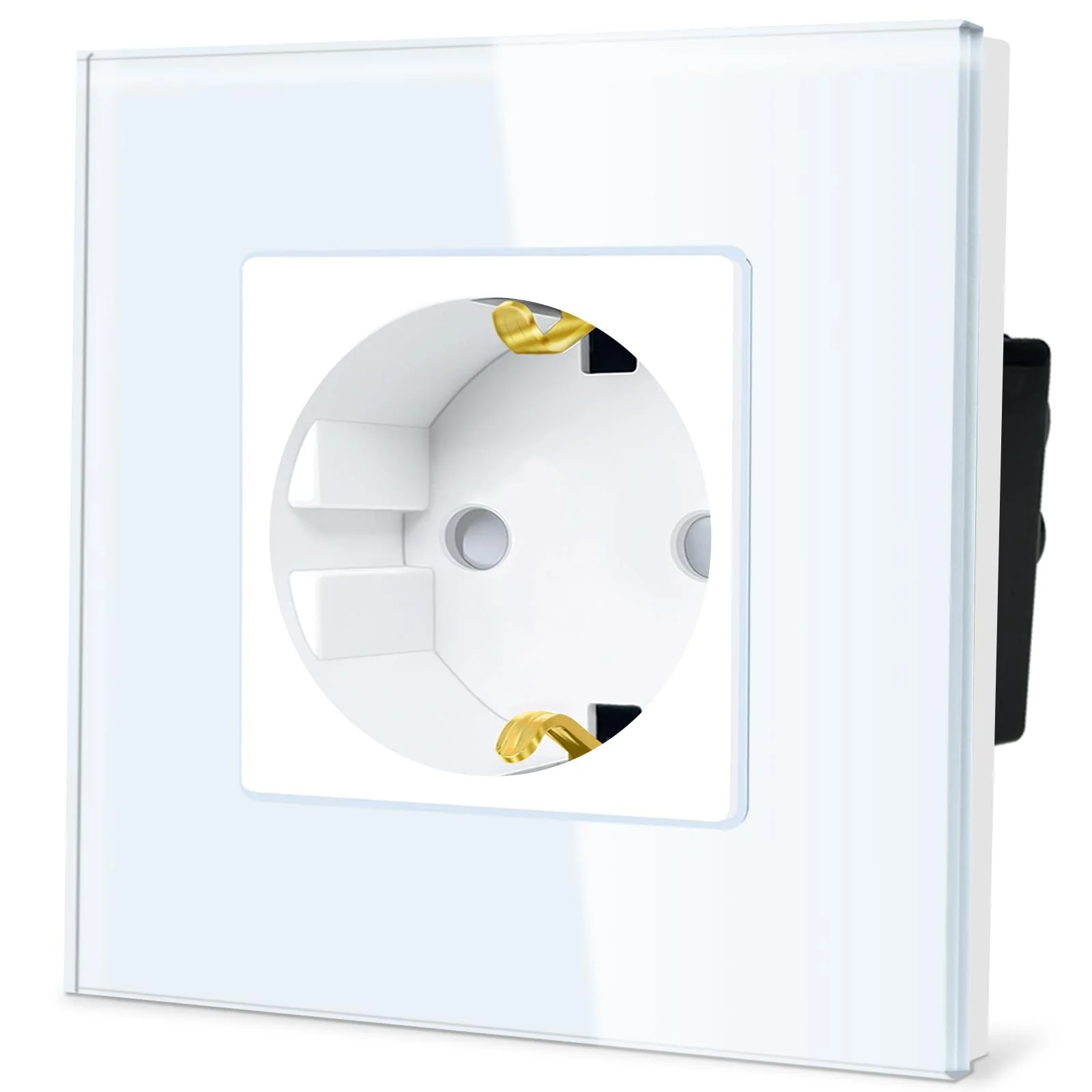 TAWOIA Schuko Socket, EU Standard 1 Compartment Socket Glass Flush-Mounted Socket, Sockets with Crystal Glass Plate, Wall Sockets, White, 86 x 86 mm 1-gang