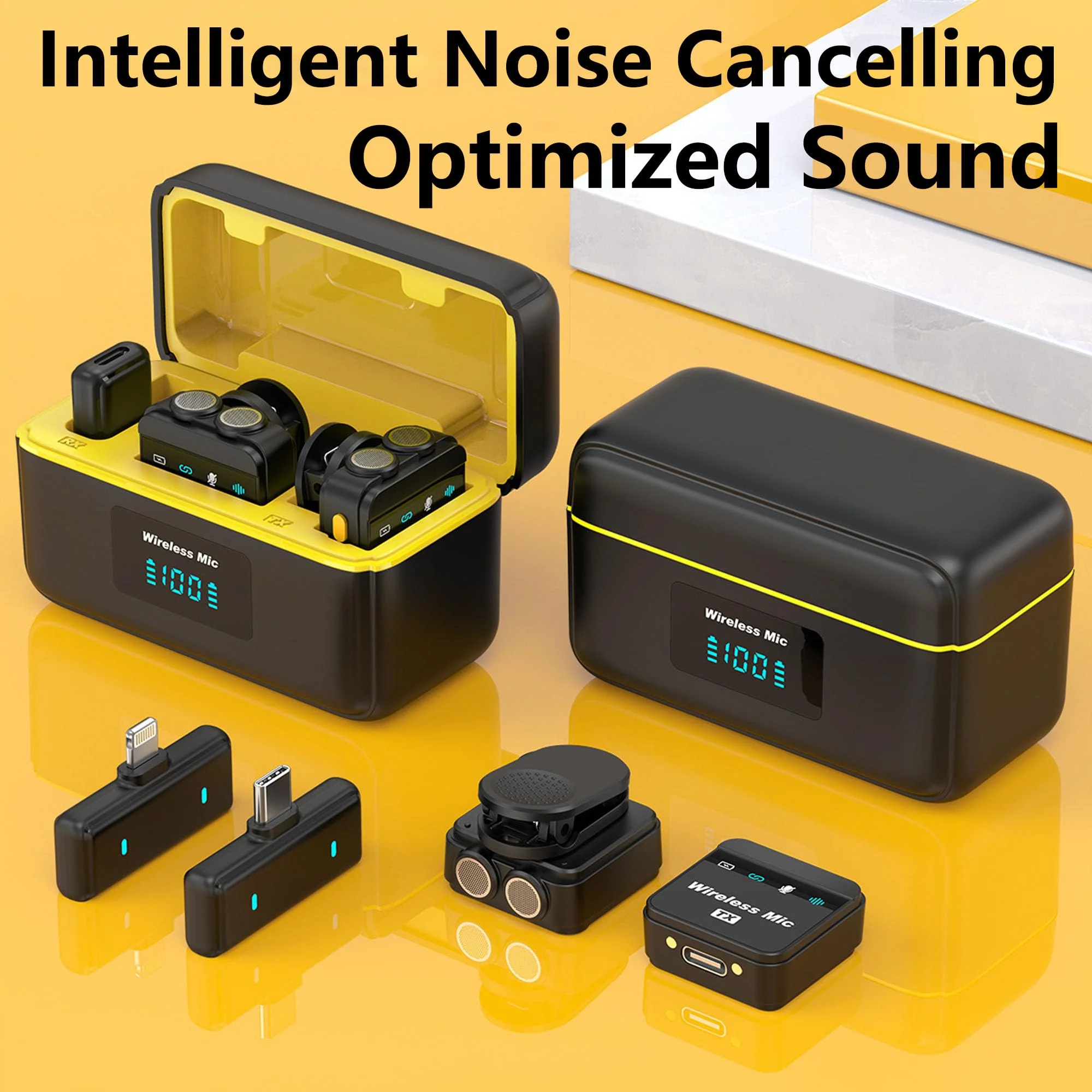 TD T9 (2 TX + 1 RX)15 piece set, Wireless Microphone with Intelligent Noise Cancelling, 30-bit Float Internal Recording, Optimized Sound, 280m Range, Microphone for iPhone, Android, Camera, Vlogs - Image 7