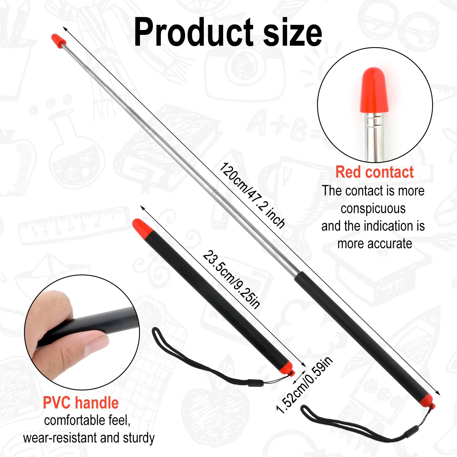 Teacher Hand Pointer Telescopic, Finger Telescoping Pointer Stick Retractable Pointer Handheld Extendable Guiding Stick 47.2 inch for Classroom Office School Presentation Whiteboard Teachers - Image 2