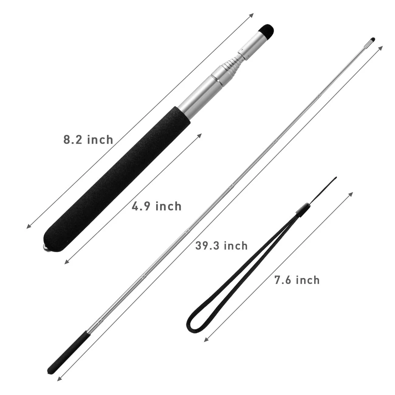 Teachers Pointer Stick, Telescopic Teaching Pointer, Retractable Classroom Whiteboard Pointer Extendable for Teachers, Guides, Coach with A Lanyard & Felt Head, Extends to 39.4'' Black - Image 2