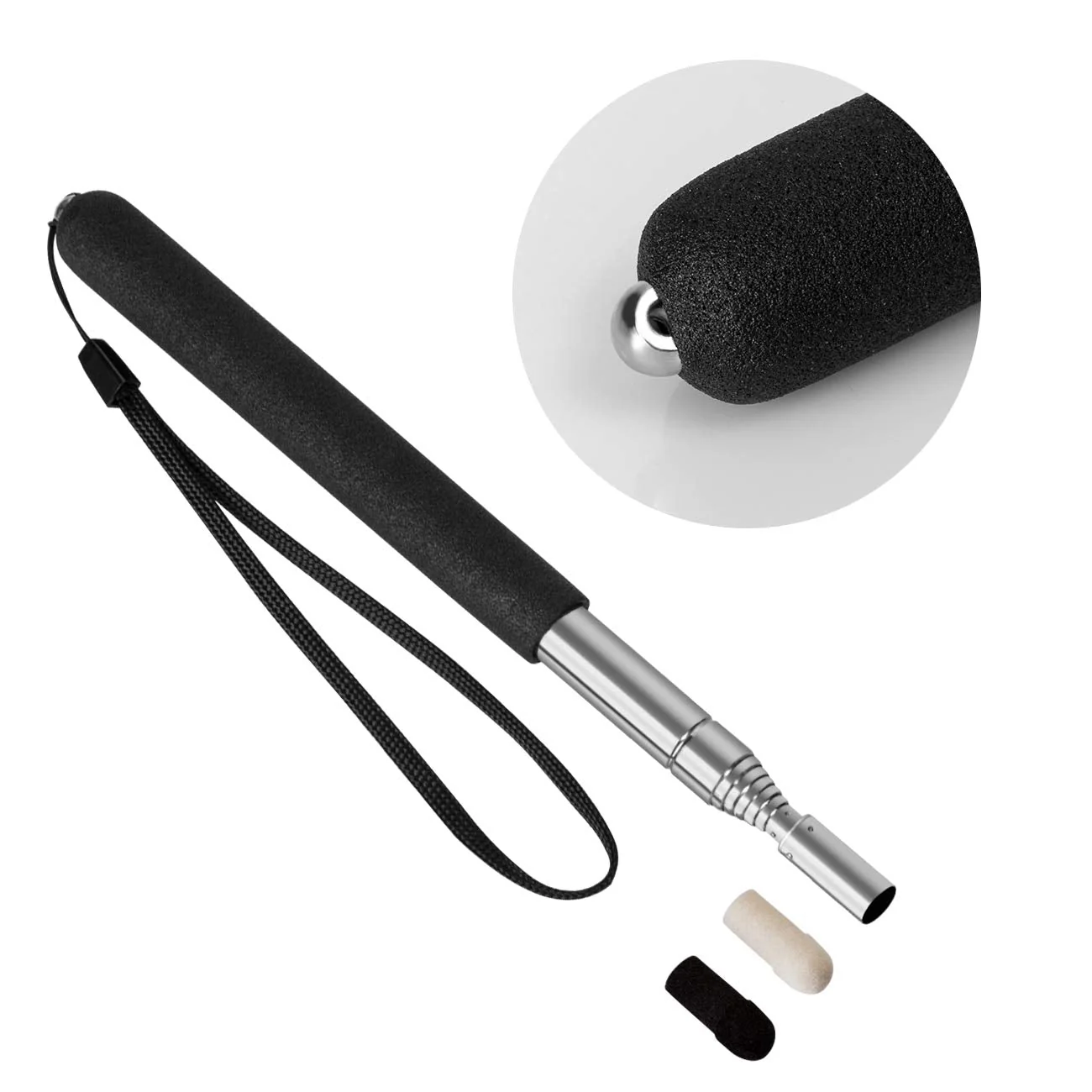 Teachers Pointer Stick, Telescopic Teaching Pointer, Retractable Classroom Whiteboard Pointer Extendable for Teachers, Guides, Coach with A Lanyard & Felt Head, Extends to 39.4'' Black - Image 3