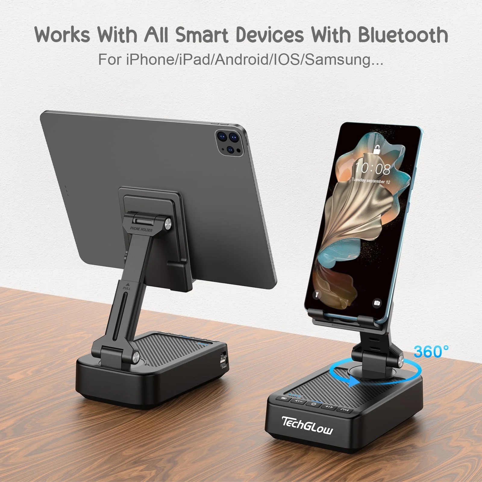 TechGlow Gifts for Men Women Foldable Cellphone Stand with Bluetooth Speaker Power Bank 360° Rotatable Phone Stand Birthday Gift Idea for Mom Dad Cool Tech Gifts - Image 5