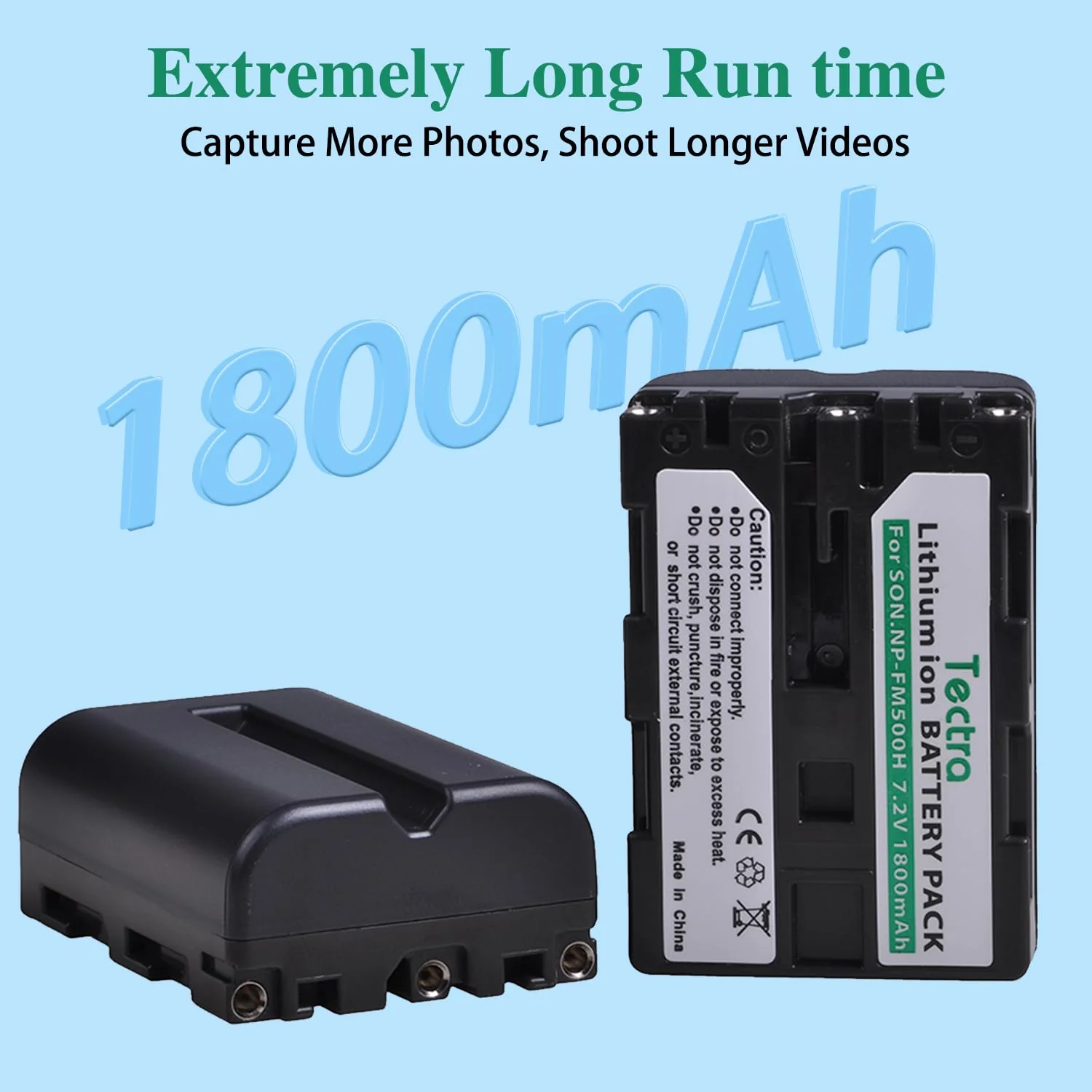 Tectra 2-Pack NP-FM500H Battery + Charger Set for Sony Alpha a68, a77II, SLT-A57, A58, A65V, A77V, A99V, A100, A200, A300, A350, A450, A500, A550, A560, A580, SLT-A700 - Image 5