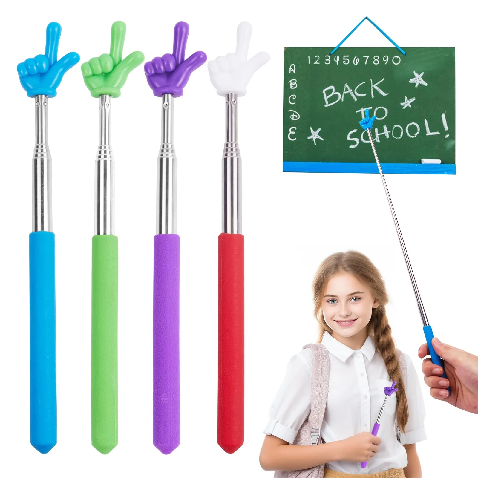 Telescopic Teacher Pointer Stick,4Pcs Mini Finger Pointer Stick,Retractable Teacher Pointer Stick forElementary School Kindergarten Teacher Teacher Supplies (A- Black,red,Blue,Purple) A- Black,red,blue,purple