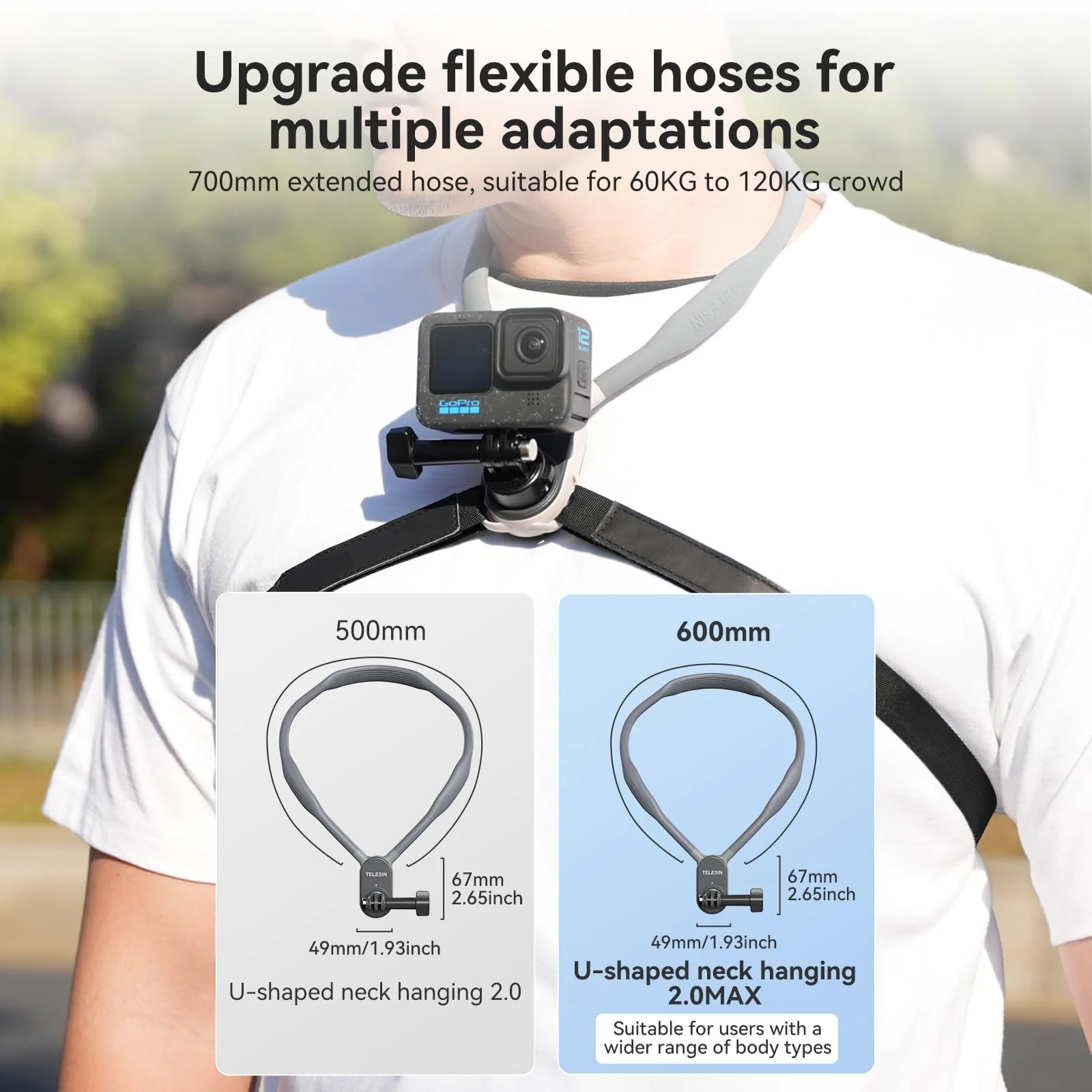 TELESIN S2 Plus Quick Release Magnetic Neck Mount with Fixing Chest Strap, Necklace Lanyard Holder for GoPro Max 12 11 10 9 8 7 6 Insta360 X3 X4 GO3 Ace Pro DJI Action 3 4 Osmo Pocket 3 Accessories 23.62" Collar - Image 2