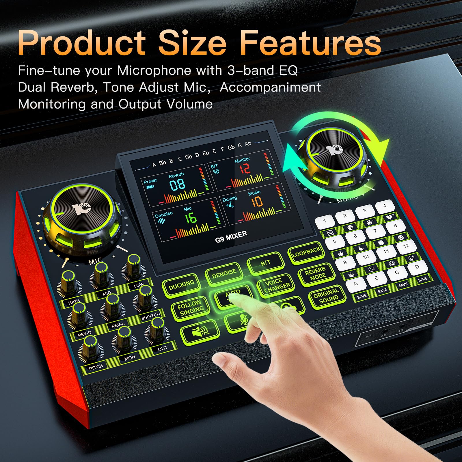 Tenlamp G9 Podcast Equipment Audio Mixer, Live Sound Card Console with Microphone 3.5/6.35mm Audio Interfaces, Voice Changer, Noise Reduction - Image 2