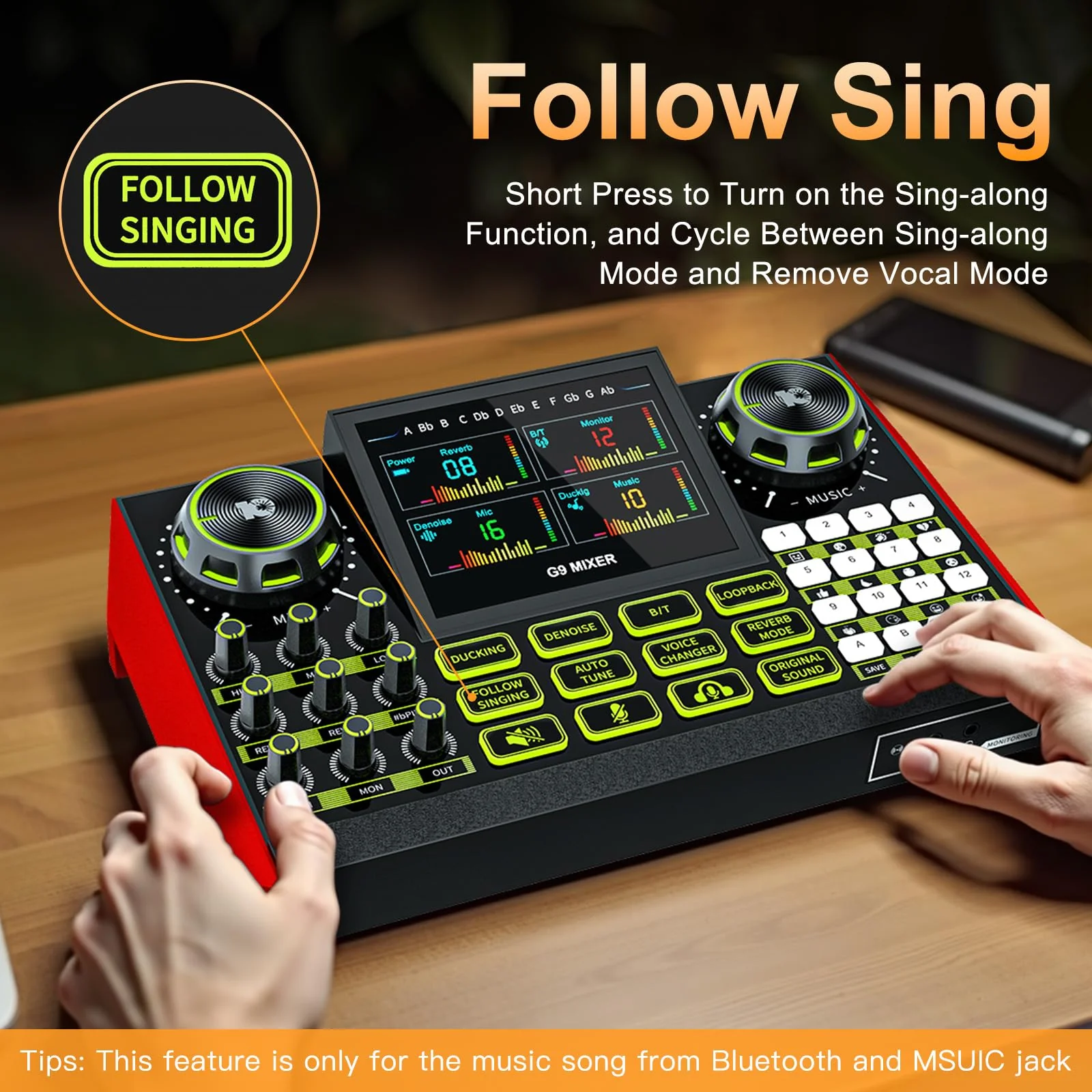 Tenlamp G9 Podcast Equipment Audio Mixer, Live Sound Card Console with Microphone 3.5/6.35mm Audio Interfaces, Voice Changer, Noise Reduction - Image 3