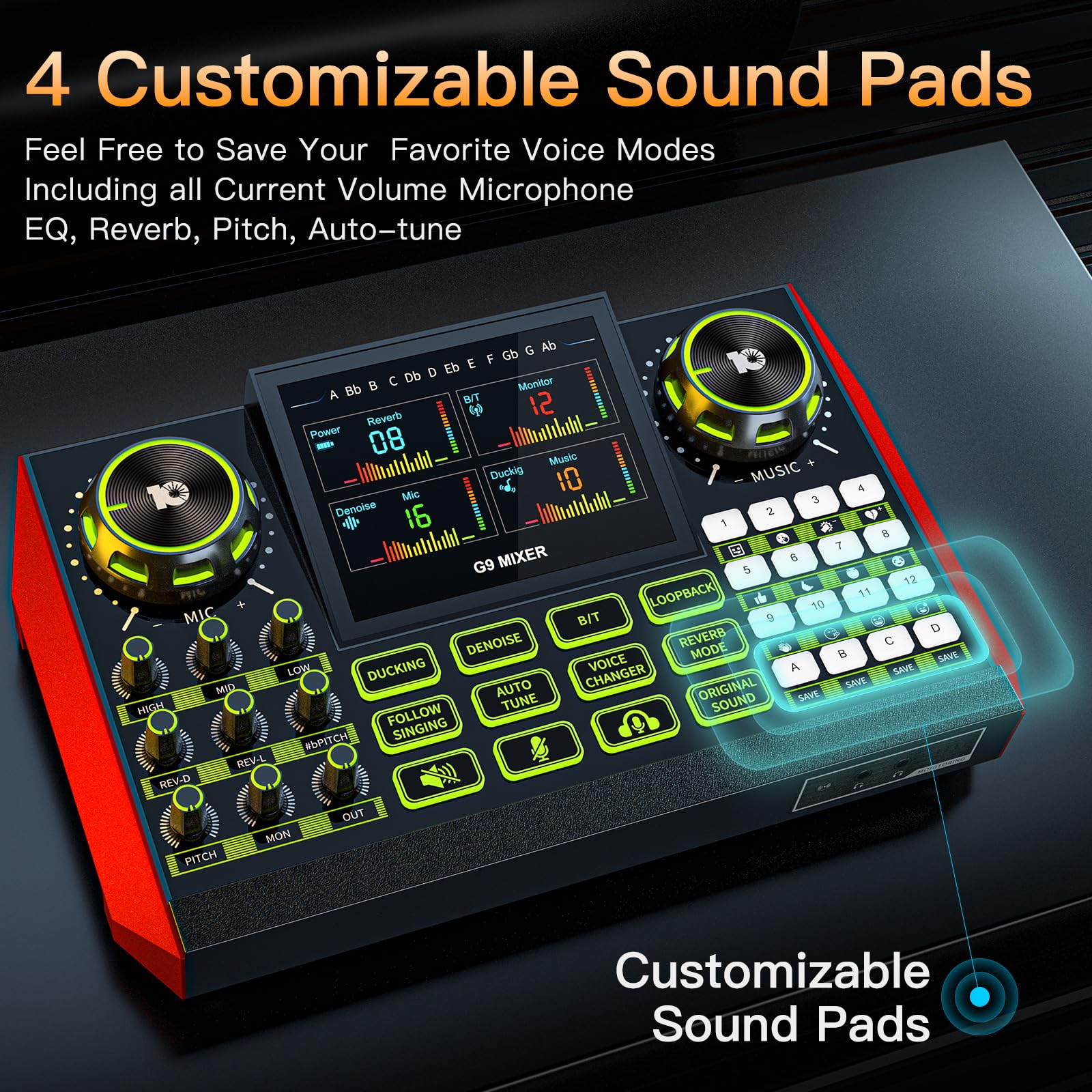 Tenlamp G9 Podcast Equipment Audio Mixer, Live Sound Card Console with Microphone 3.5/6.35mm Audio Interfaces, Voice Changer, Noise Reduction - Image 5